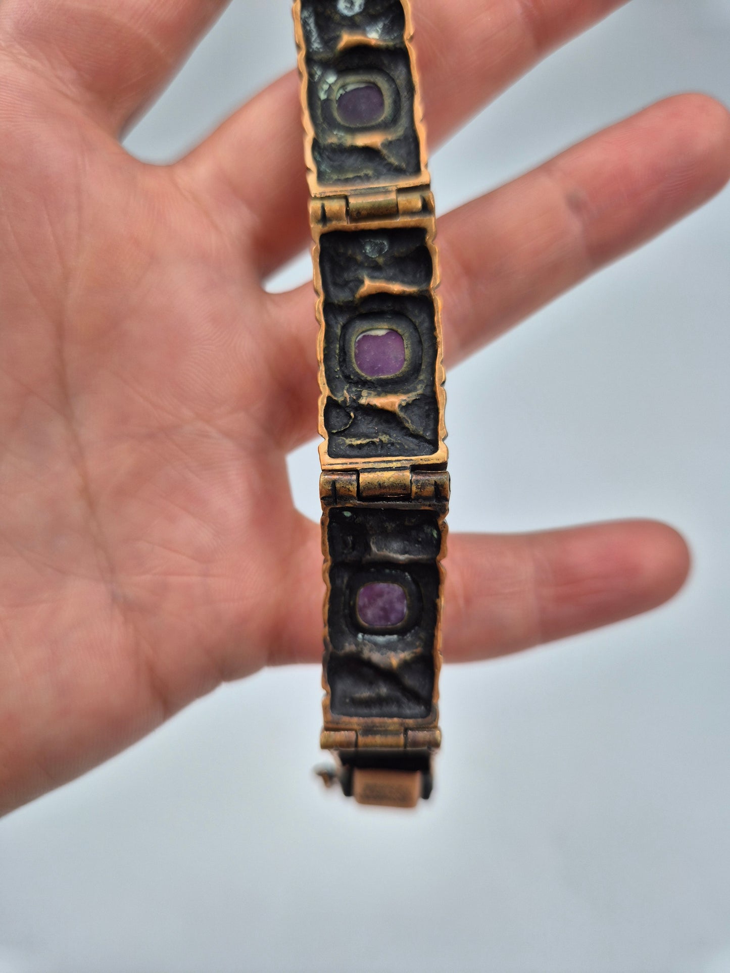 Pentti Sarpaneva Kelo Bronze Bracelet with Amethyst | Finnish Brutalist Jewelry | Turun Hopea Finland