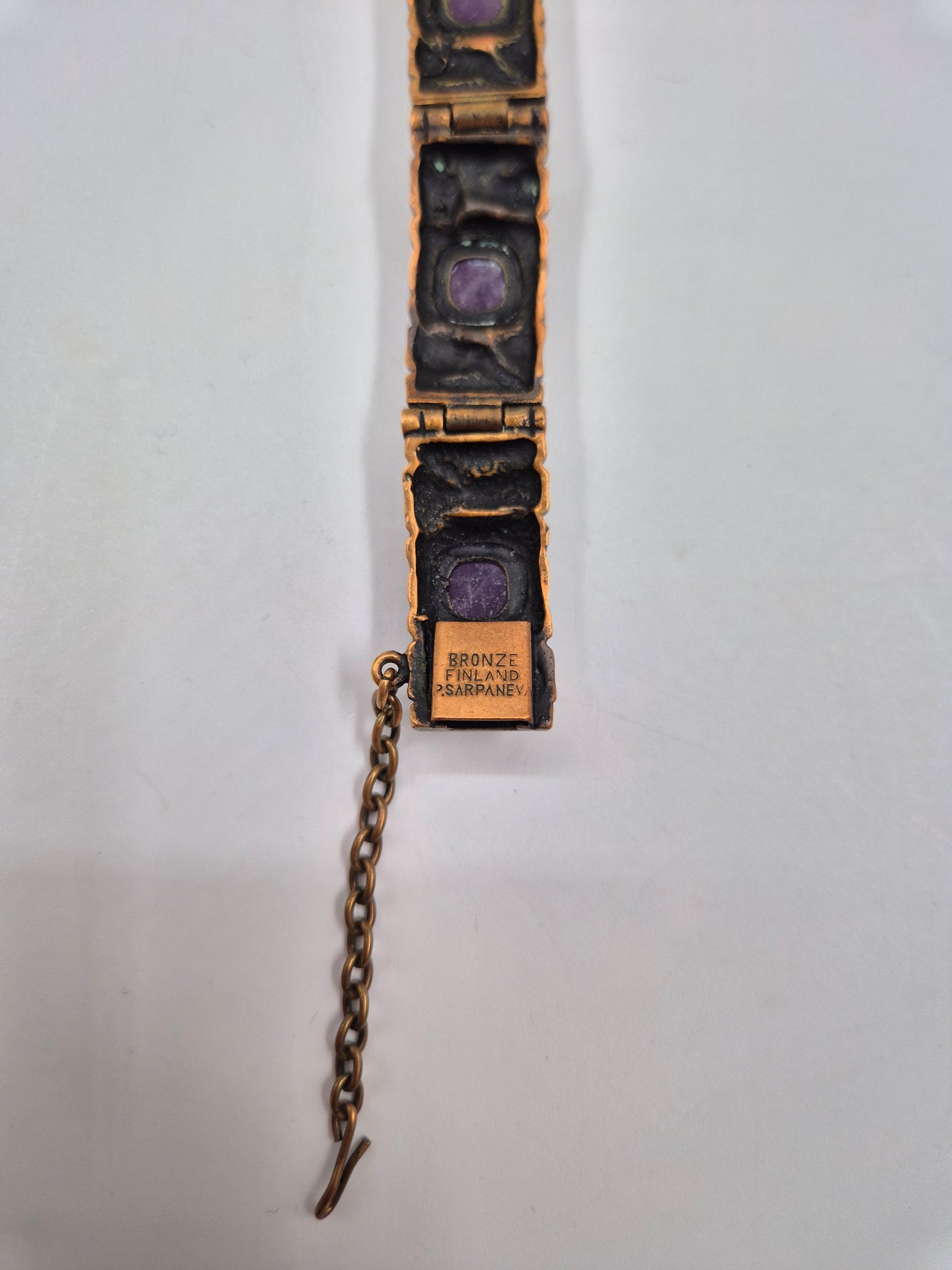 Pentti Sarpaneva Kelo Bronze Bracelet with Amethyst | Finnish Brutalist Jewelry | Turun Hopea Finland