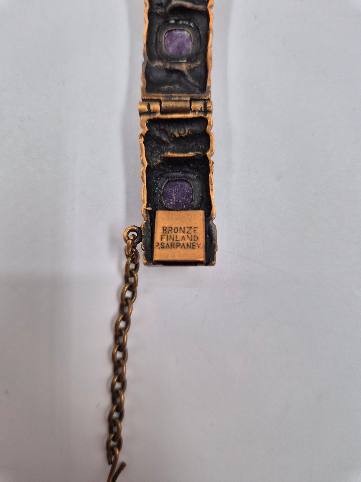 Pentti Sarpaneva Kelo Bronze Bracelet with Amethyst | Finnish Brutalist Jewelry | Turun Hopea Finland