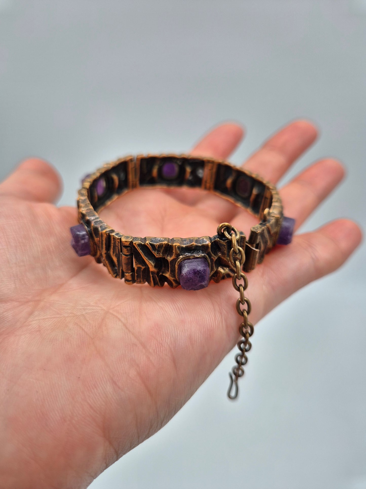 Pentti Sarpaneva Kelo Bronze Bracelet with Amethyst | Finnish Brutalist Jewelry | Turun Hopea Finland