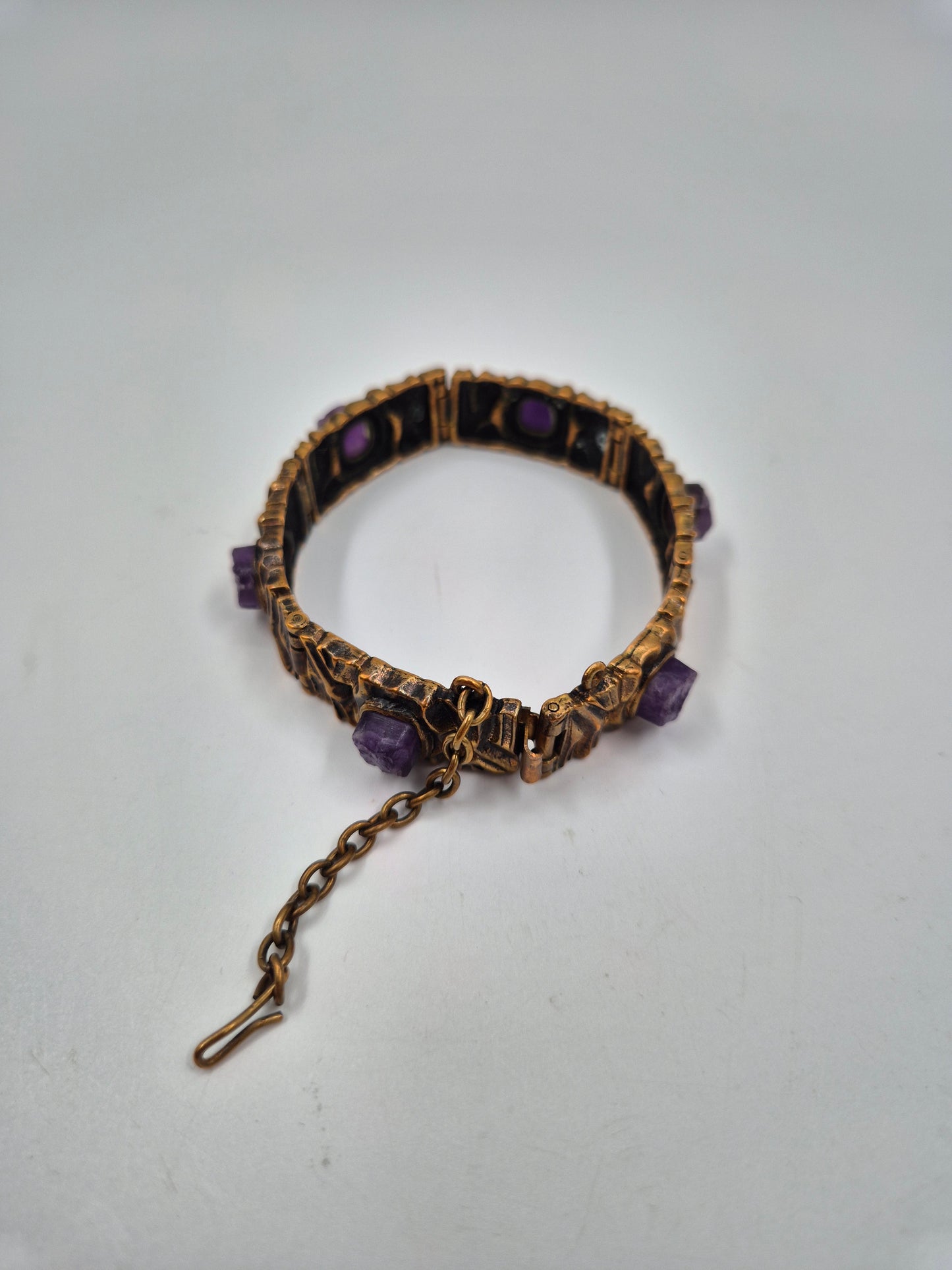 Pentti Sarpaneva Kelo Bronze Bracelet with Amethyst | Finnish Brutalist Jewelry | Turun Hopea Finland