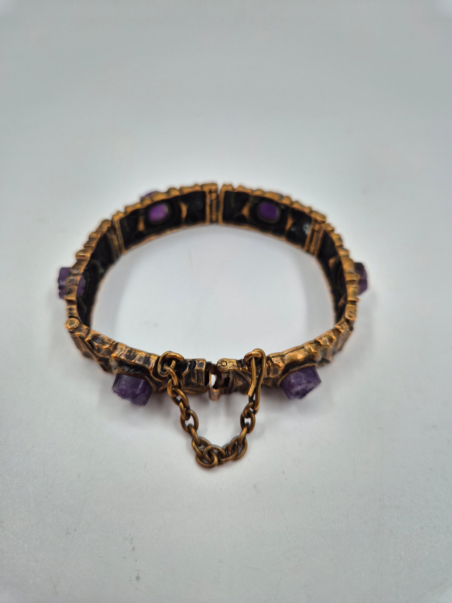 Pentti Sarpaneva Kelo Bronze Bracelet with Amethyst | Finnish Brutalist Jewelry | Turun Hopea Finland