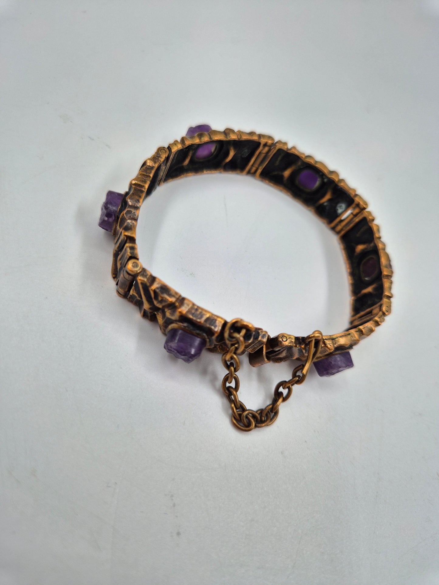 Pentti Sarpaneva Kelo Bronze Bracelet with Amethyst | Finnish Brutalist Jewelry | Turun Hopea Finland