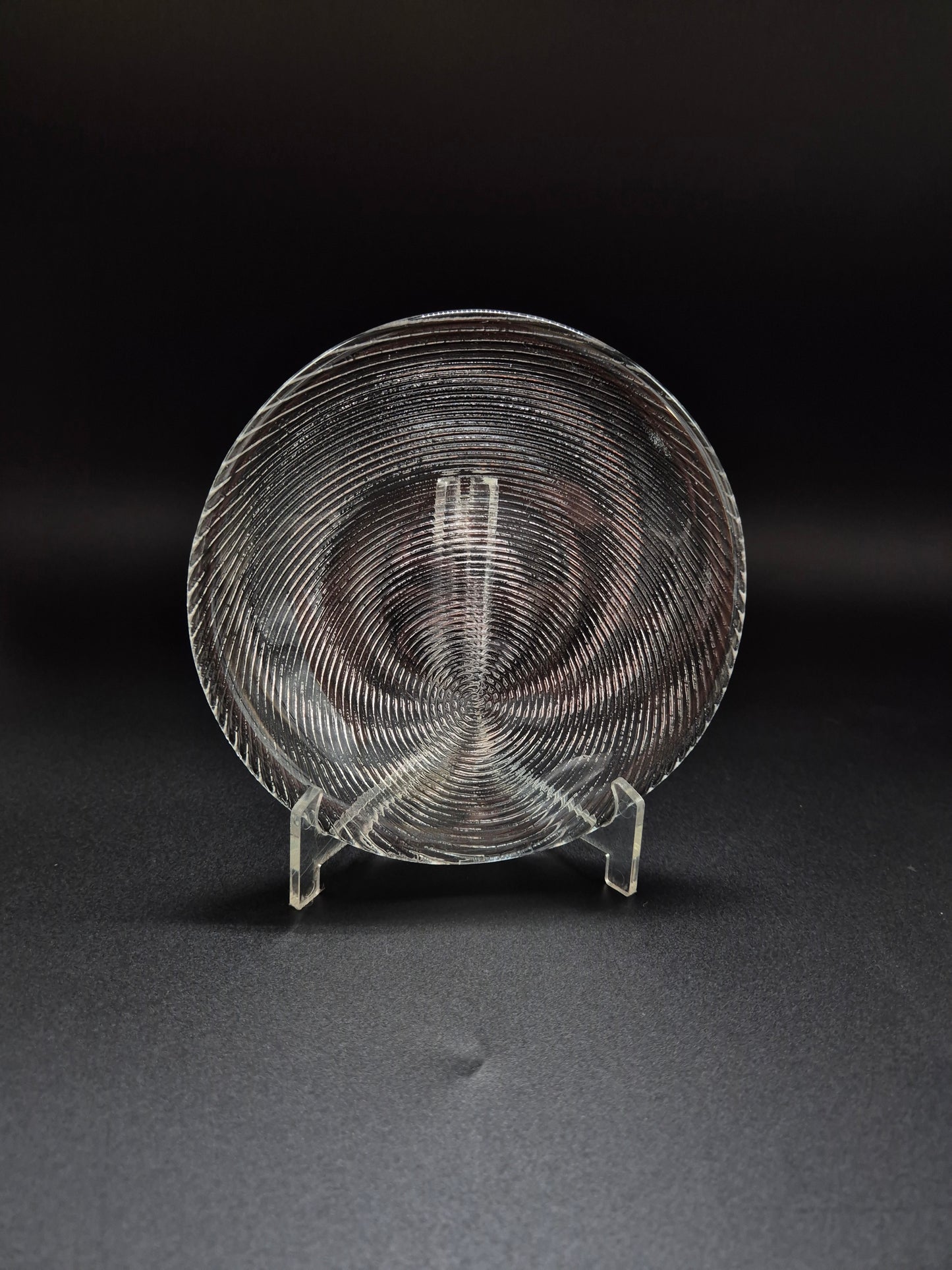 Set of 11 Vintage Muurla Glass Plates, Handmade Finnish Glassware, Ribbed Concentric Design