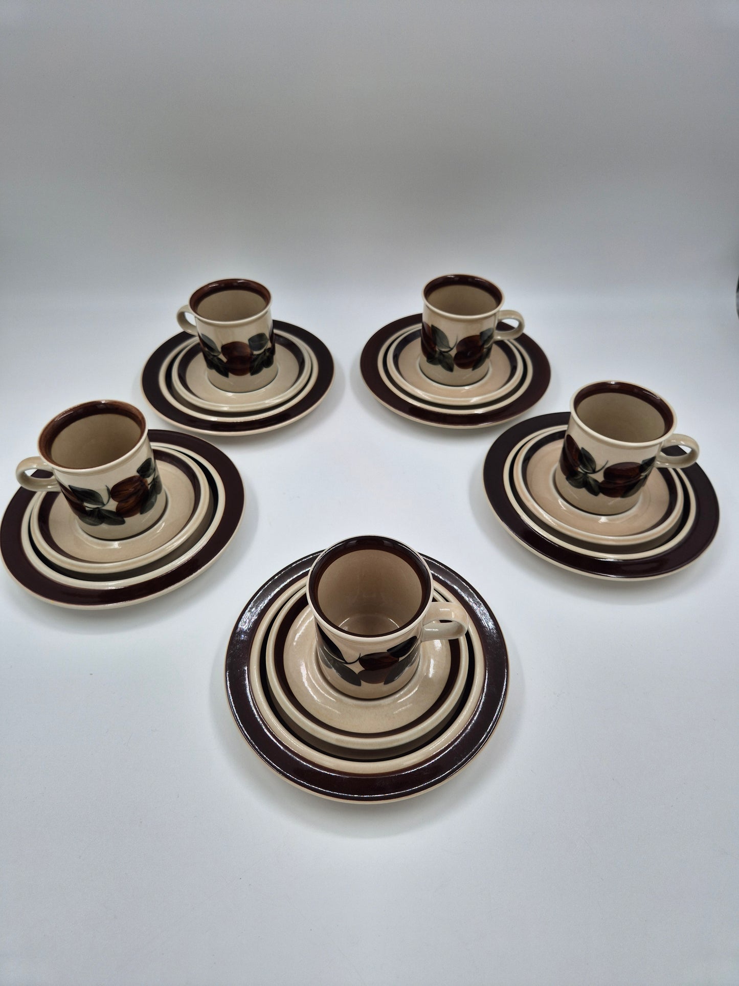 Set of 5 Arabia Ruija Coffee Trios | Vintage Finnish Coffee Cups Saucers & Plates | Raija Uosikkinen | Scandinavian Stoneware