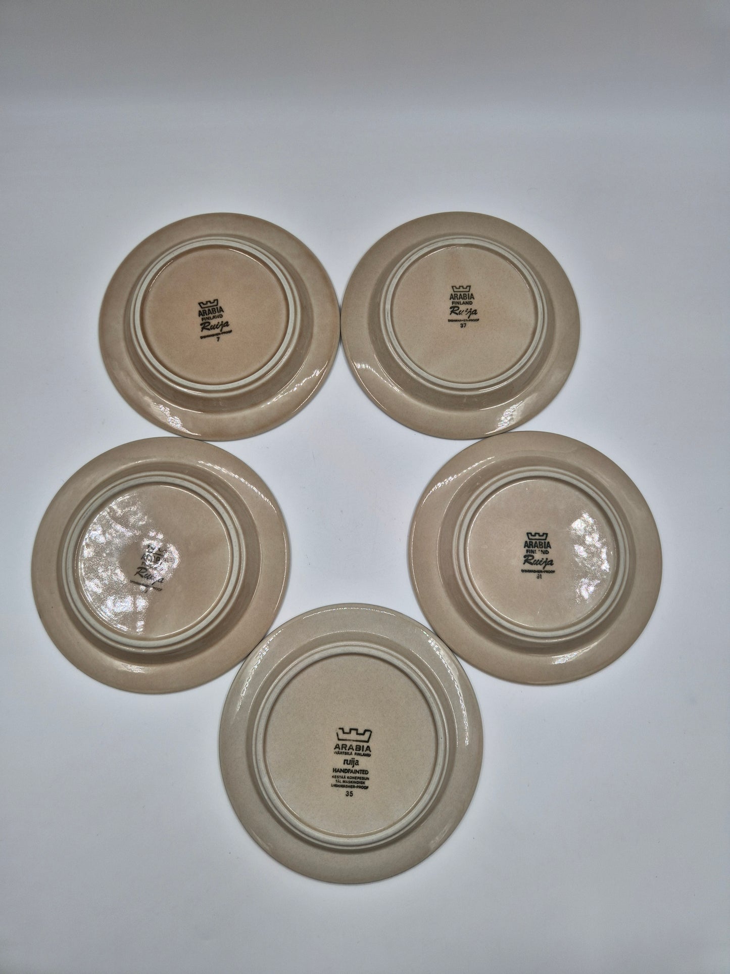 Set of 5 Arabia Ruija Coffee Trios | Vintage Finnish Coffee Cups Saucers & Plates | Raija Uosikkinen | Scandinavian Stoneware