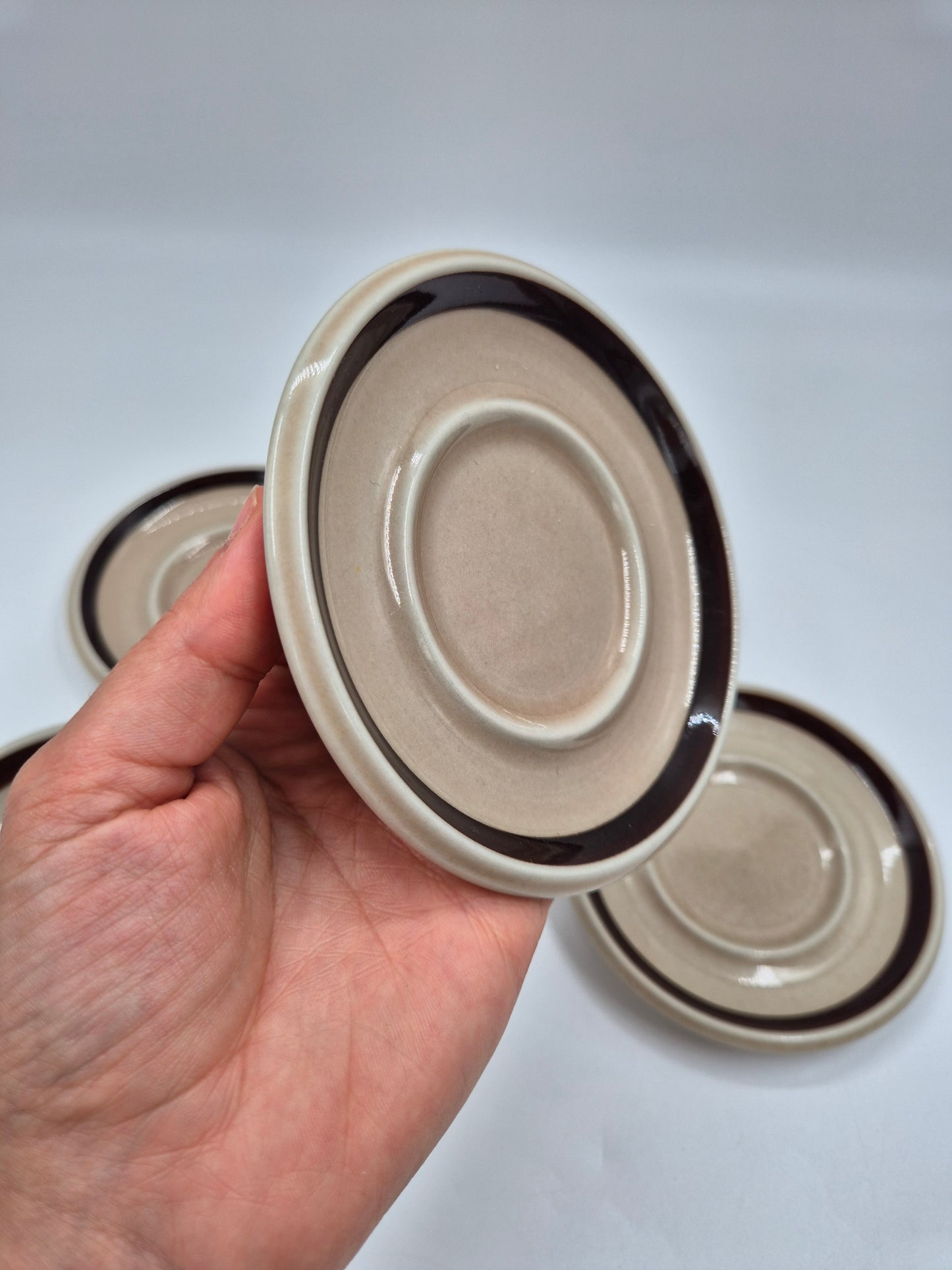 Set of 5 Arabia Ruija Coffee Trios | Vintage Finnish Coffee Cups Saucers & Plates | Raija Uosikkinen | Scandinavian Stoneware