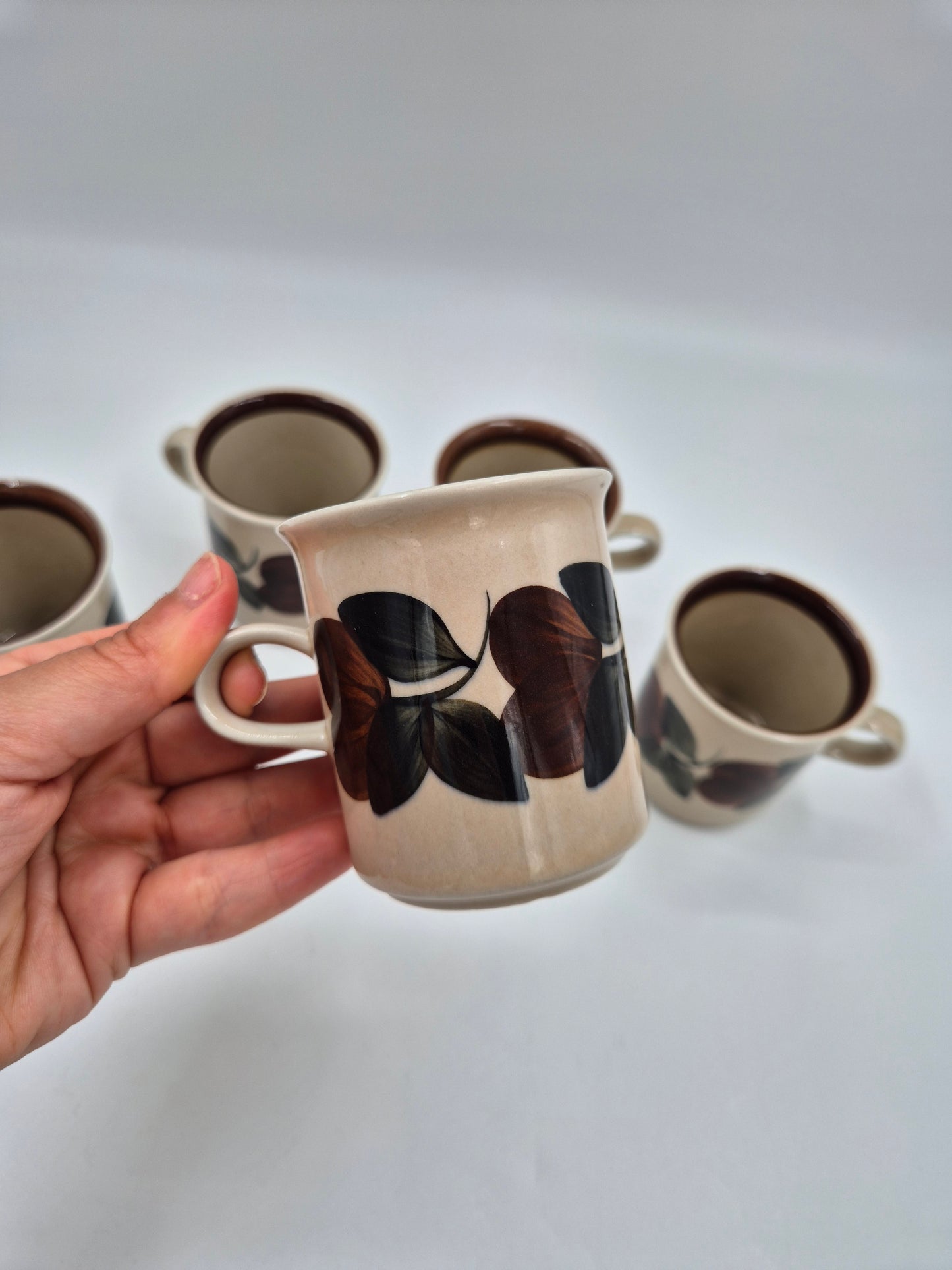 Set of 5 Arabia Ruija Coffee Trios | Vintage Finnish Coffee Cups Saucers & Plates | Raija Uosikkinen | Scandinavian Stoneware