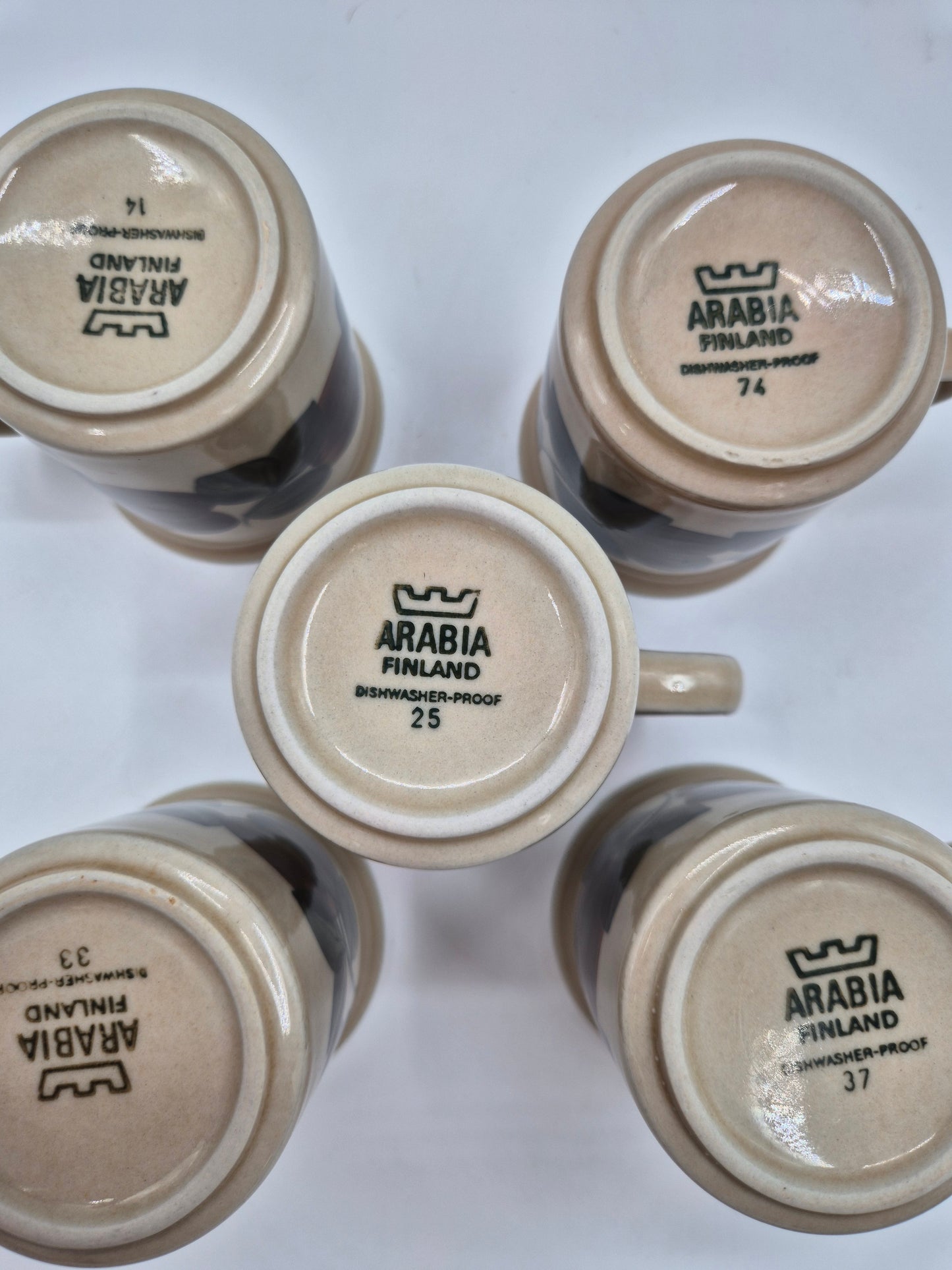 Set of 5 Arabia Ruija Coffee Trios | Vintage Finnish Coffee Cups Saucers & Plates | Raija Uosikkinen | Scandinavian Stoneware