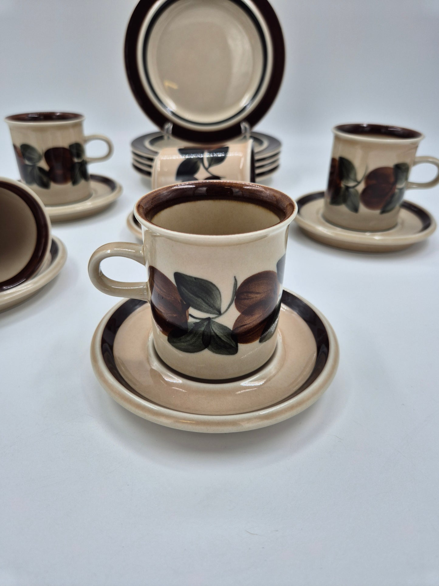 Set of 5 Arabia Ruija Coffee Trios | Vintage Finnish Coffee Cups Saucers & Plates | Raija Uosikkinen | Scandinavian Stoneware