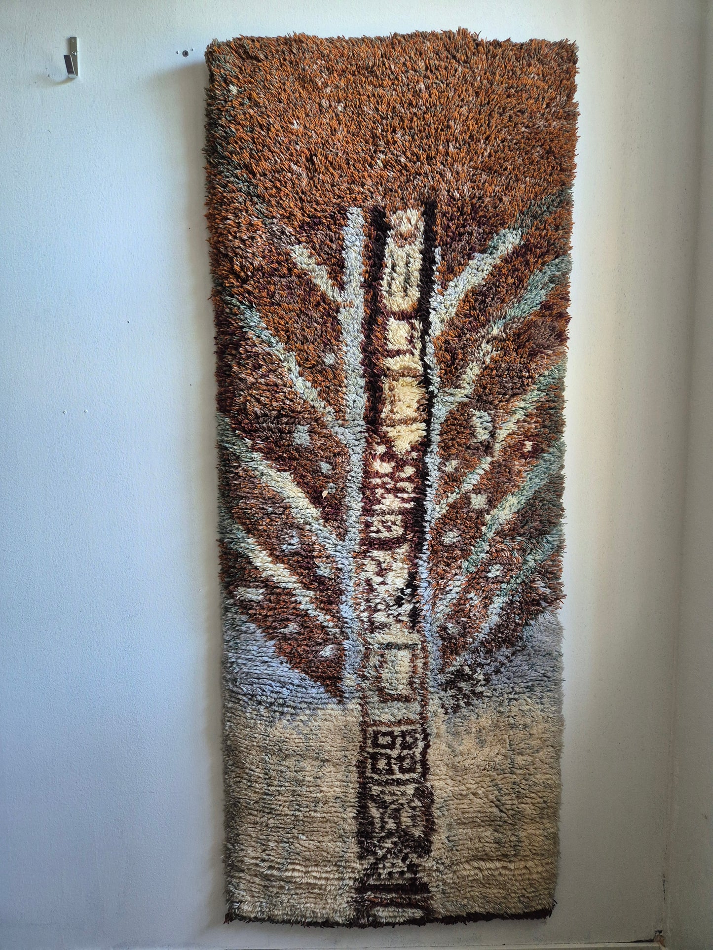 Leena-Kaisa Halme "Joukahainen" Finnish Ryijy Wall Hanging 80x200 cm – Vintage Handwoven Wool Textile Art