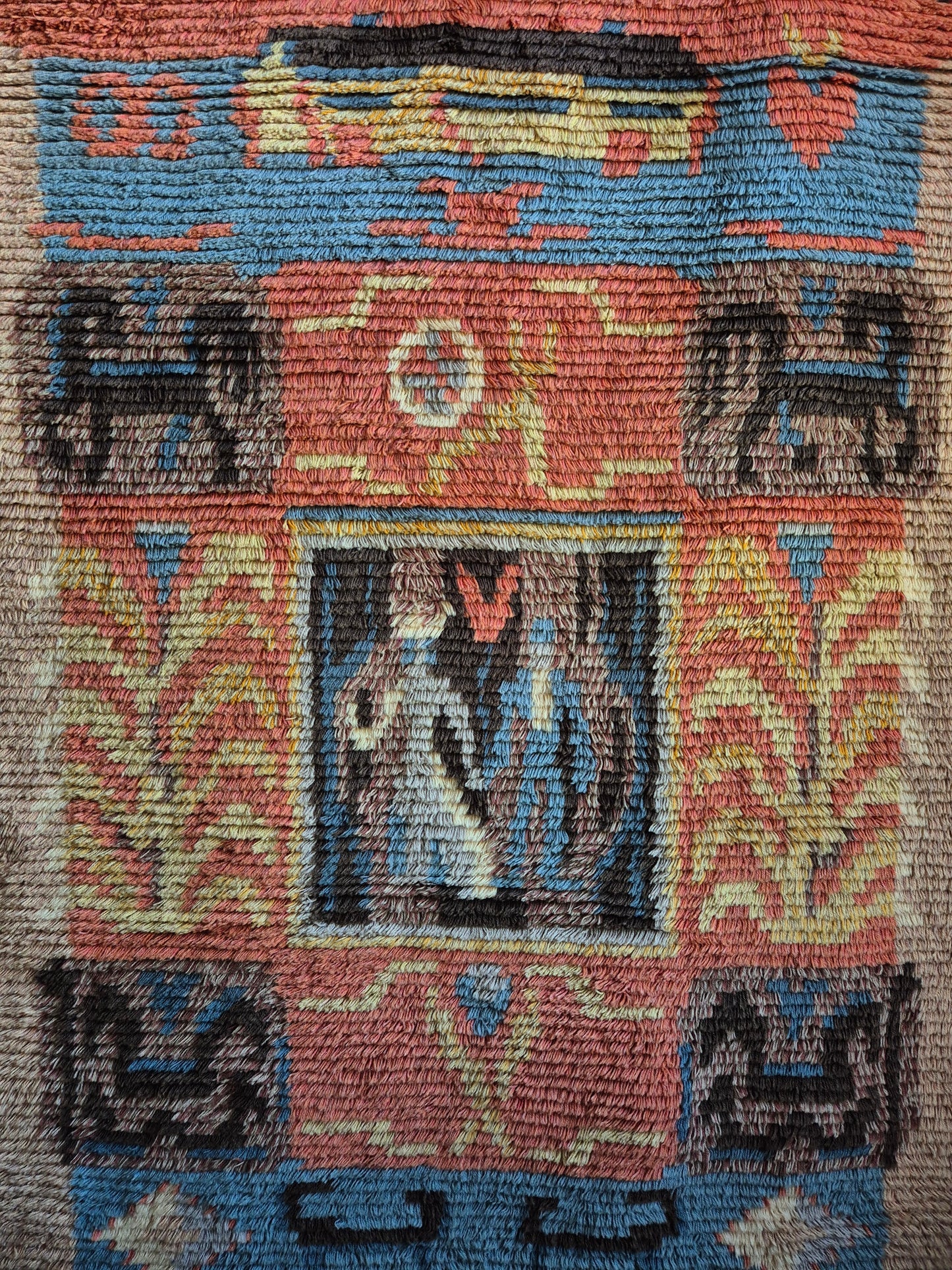 Large Finnish Handwoven Ryijy Wall Hanging Rug 130 x 185 cm – Folk Art Tapestry with Horse Motif – Vintage Scandinavian Textile