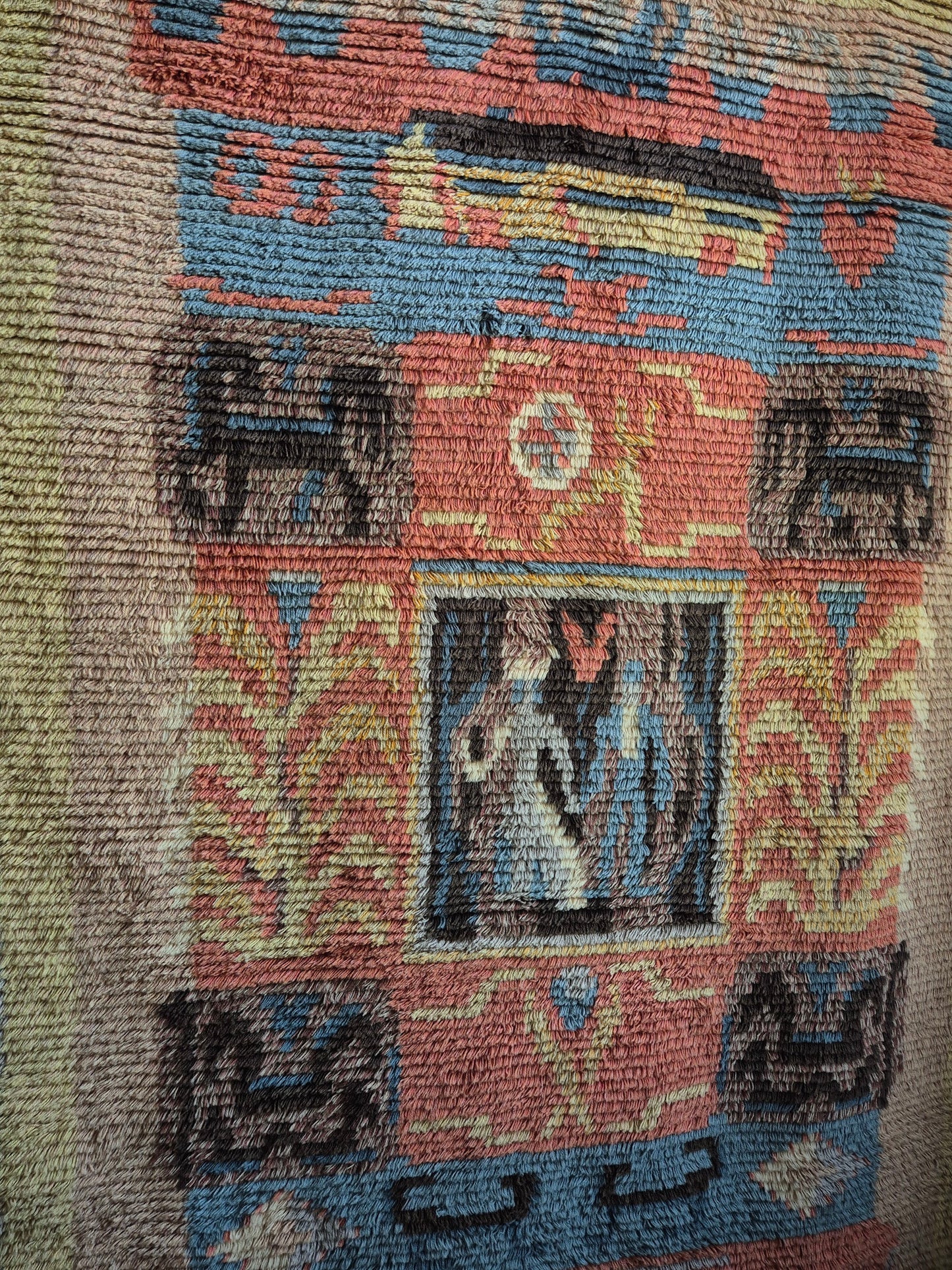 Large Finnish Handwoven Ryijy Wall Hanging Rug 130 x 185 cm – Folk Art Tapestry with Horse Motif – Vintage Scandinavian Textile