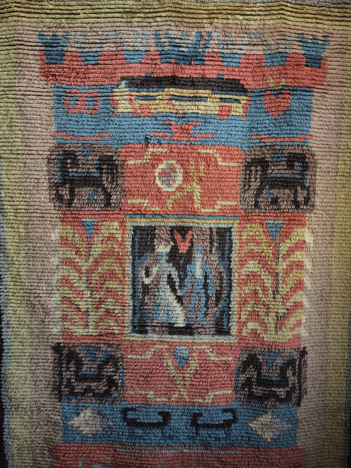 Large Finnish Handwoven Ryijy Wall Hanging Rug 130 x 185 cm – Folk Art Tapestry with Horse Motif – Vintage Scandinavian Textile