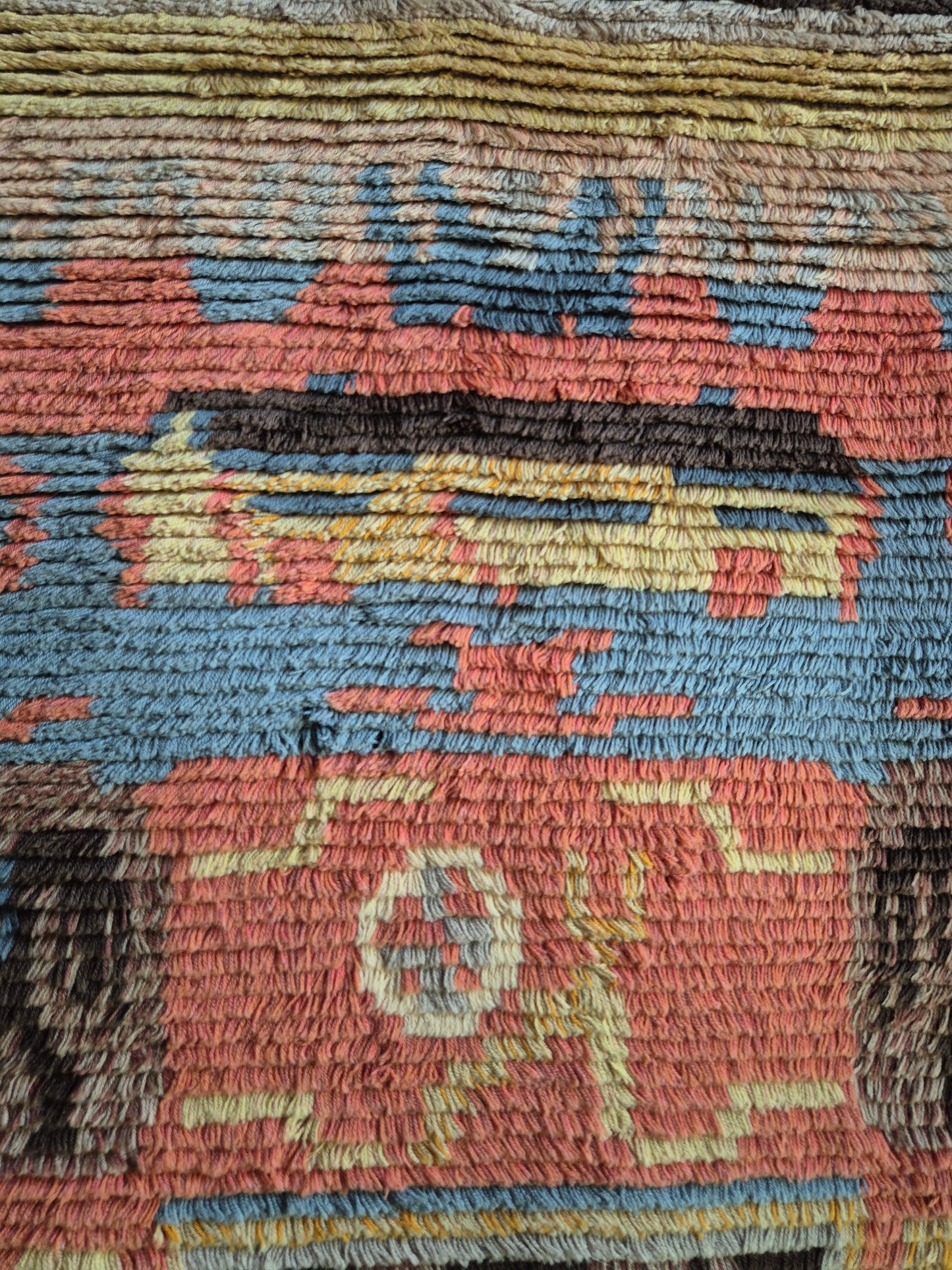 Large Finnish Handwoven Ryijy Wall Hanging Rug 130 x 185 cm – Folk Art Tapestry with Horse Motif – Vintage Scandinavian Textile