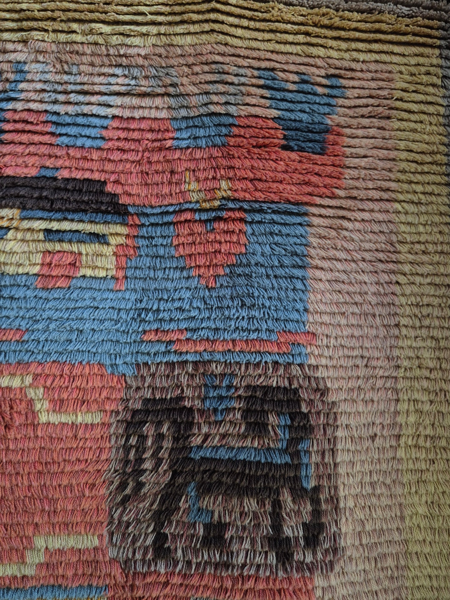 Large Finnish Handwoven Ryijy Wall Hanging Rug 130 x 185 cm – Folk Art Tapestry with Horse Motif – Vintage Scandinavian Textile