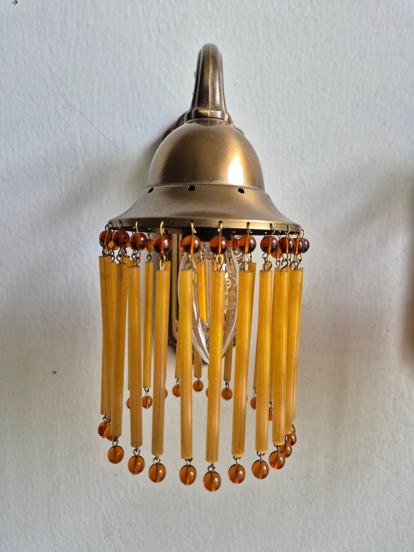 Pair of Vintage Sario Wall Sconces with Amber Acrylic Fringe | Finnish Mid-Century Wall Lamps | Hollywood Regency Lighting | Model 175