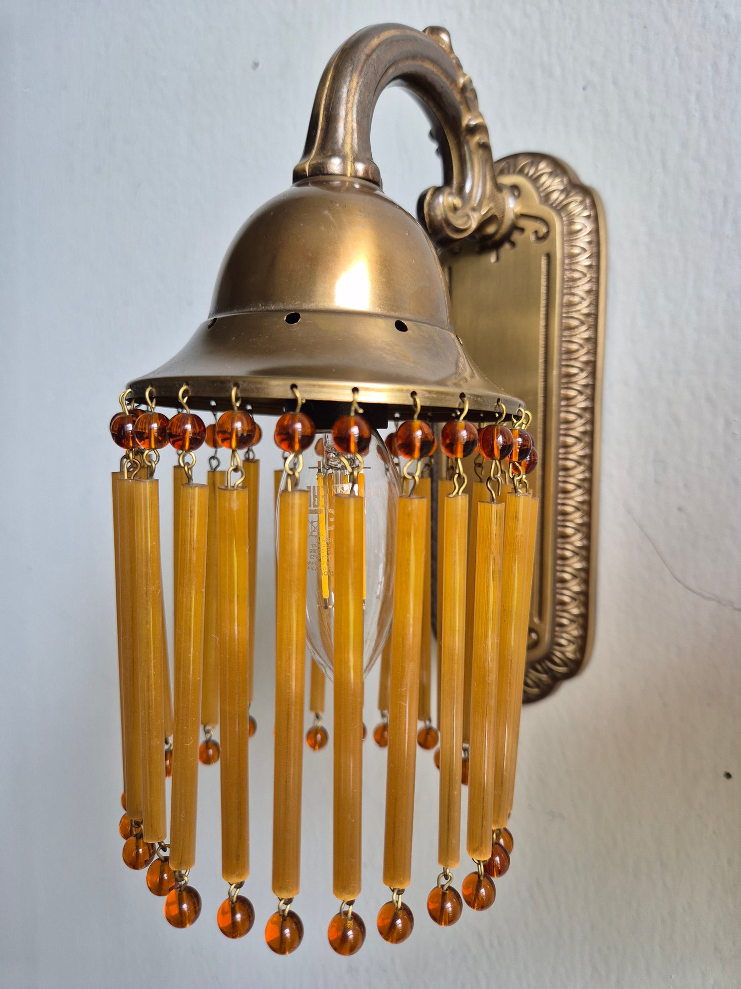 Pair of Vintage Sario Wall Sconces with Amber Acrylic Fringe | Finnish Mid-Century Wall Lamps | Hollywood Regency Lighting | Model 175