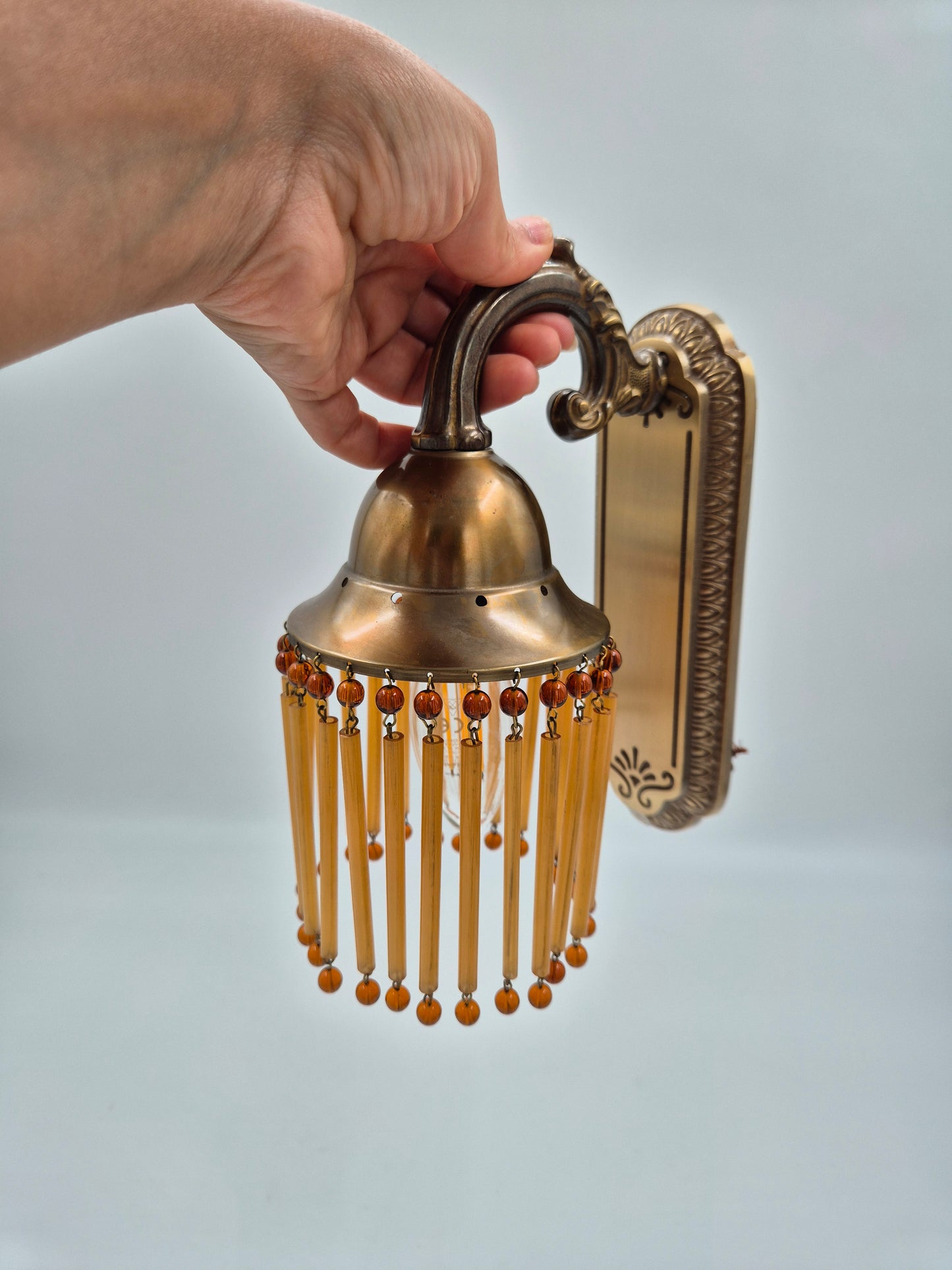 Pair of Vintage Sario Wall Sconces with Amber Acrylic Fringe | Finnish Mid-Century Wall Lamps | Hollywood Regency Lighting | Model 175