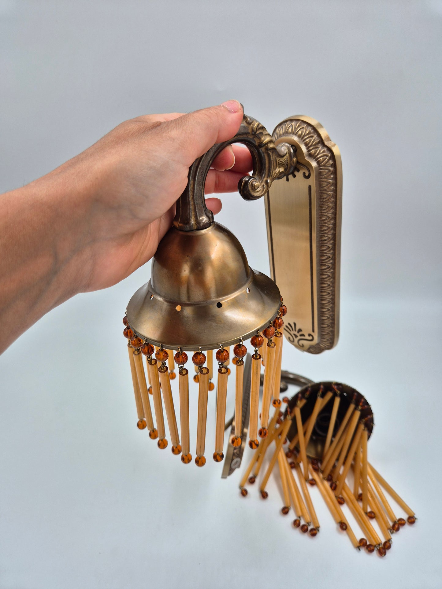 Pair of Vintage Sario Wall Sconces with Amber Acrylic Fringe | Finnish Mid-Century Wall Lamps | Hollywood Regency Lighting | Model 175