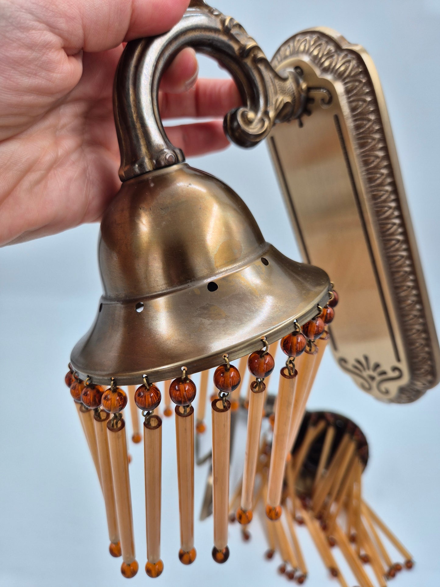 Pair of Vintage Sario Wall Sconces with Amber Acrylic Fringe | Finnish Mid-Century Wall Lamps | Hollywood Regency Lighting | Model 175