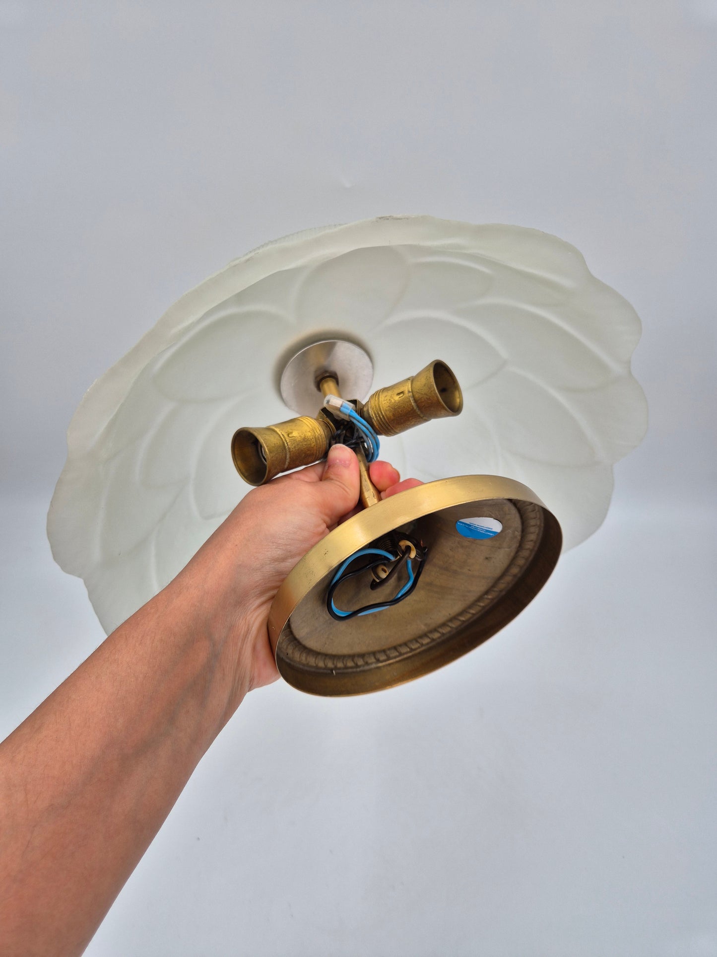 Vintage Sario 33 Plafond Ceiling Light | Frosted Glass Flush Mount Lamp | 3-Light Brass Fixture | Finnish Scandinavian Lighting
