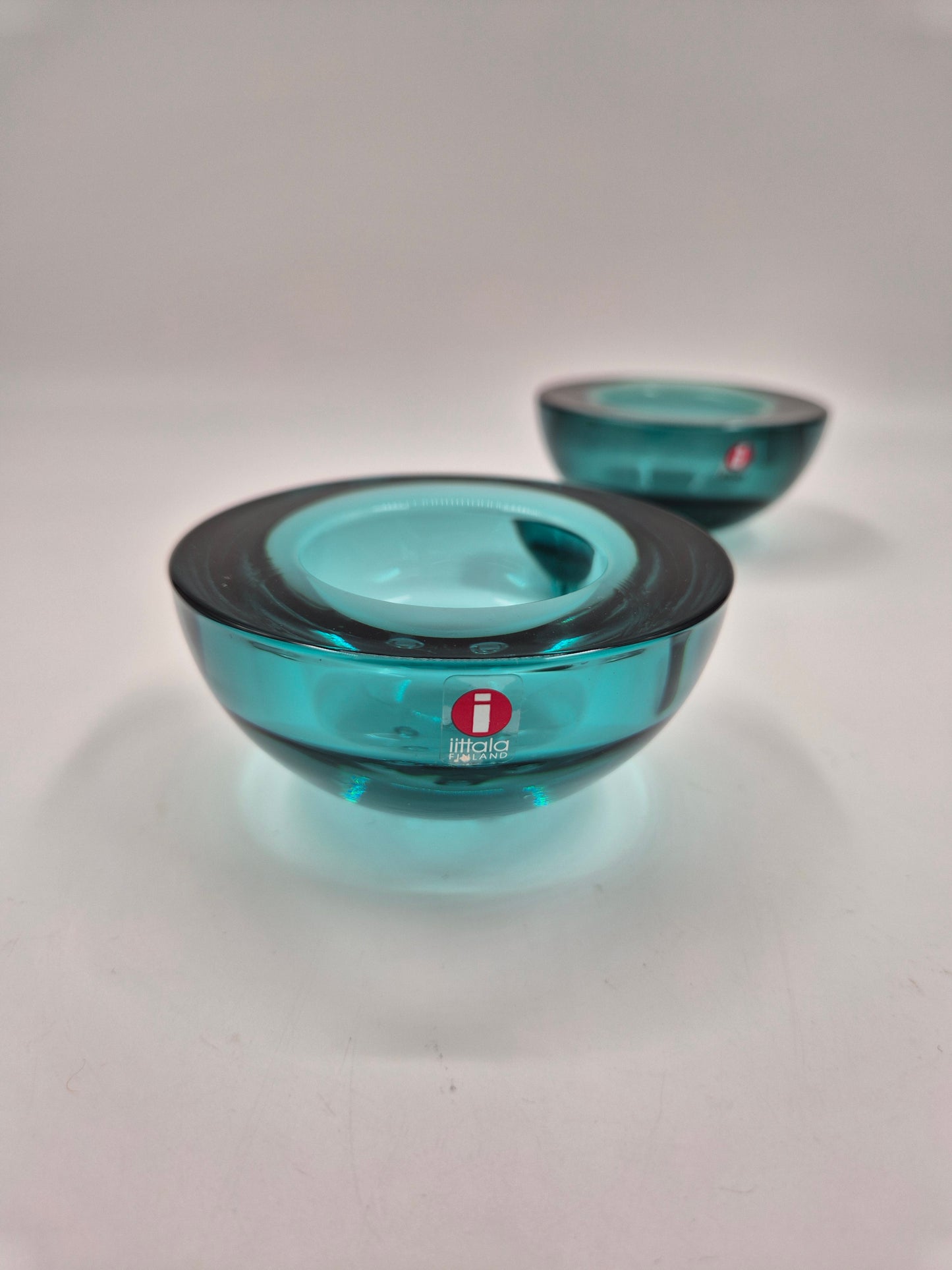 Iittala Ballo Tealight Candle Holders Pair Sea Green| Vintage Finnish Glass | Ballo Candle Holders Made in Finland