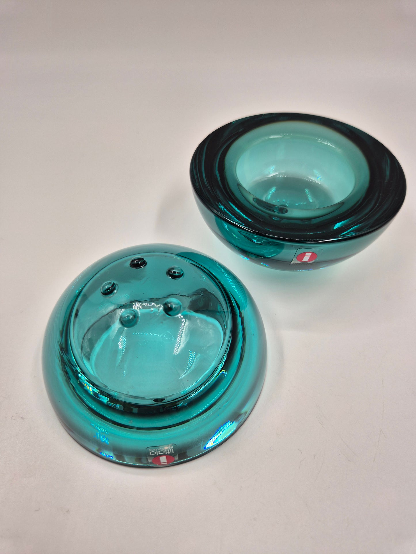 Iittala Ballo Tealight Candle Holders Pair Sea Green| Vintage Finnish Glass | Ballo Candle Holders Made in Finland