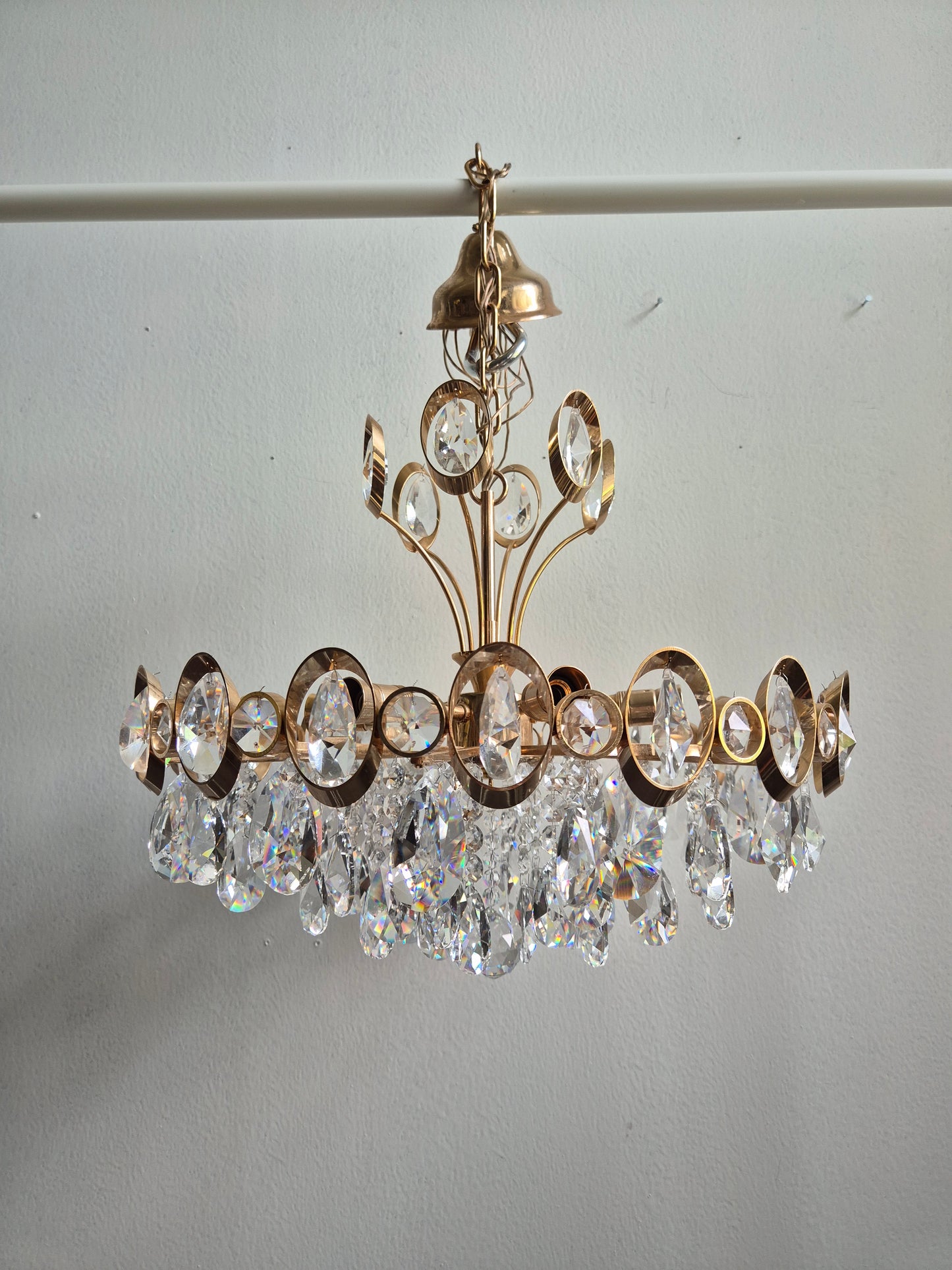 Vintage Crystal Chandelier by Turun Kristalli | Gold-Tone Crystal Ceiling Light | Ø 45 cm | Height 70 cm