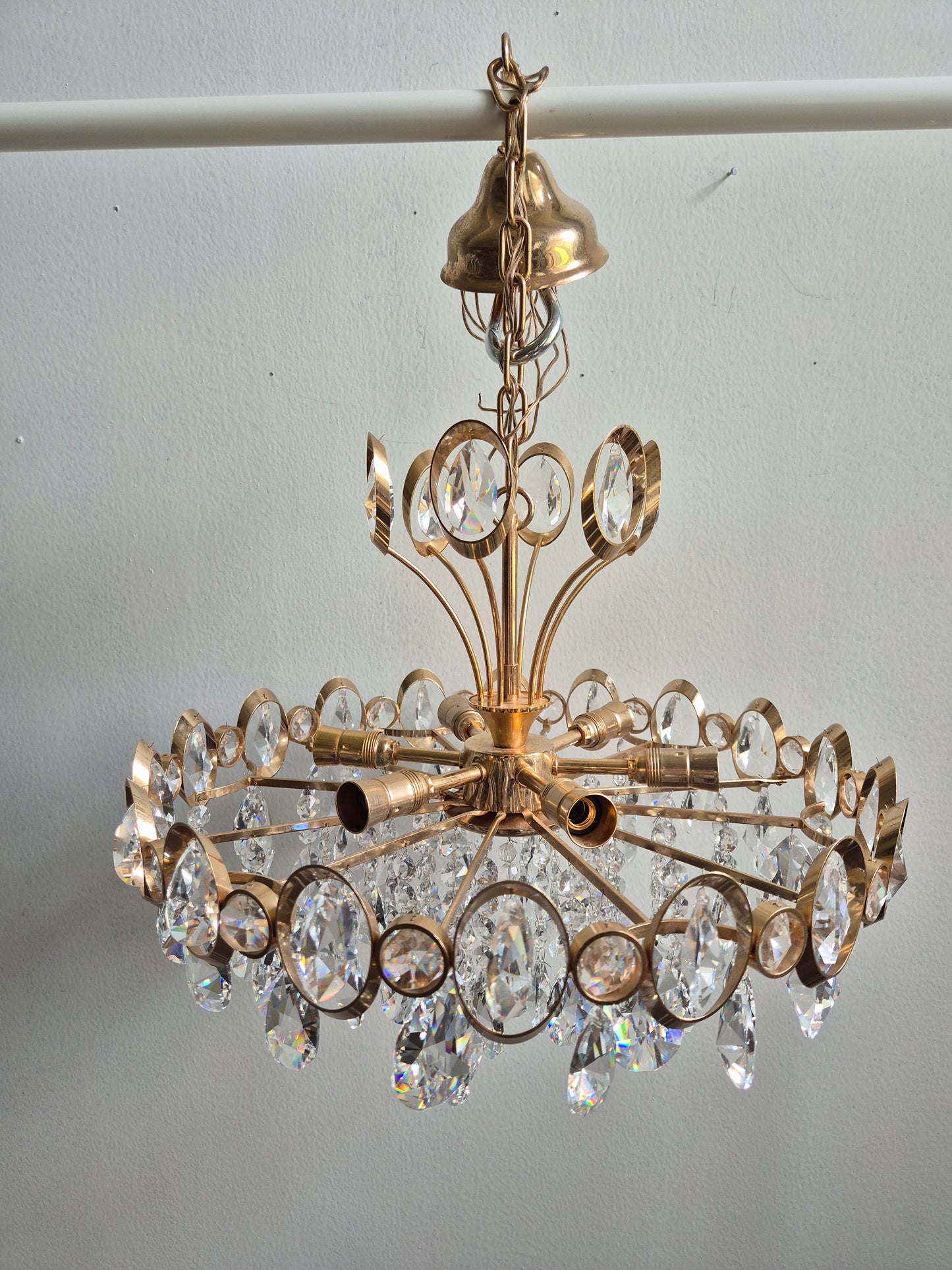 Vintage Crystal Chandelier by Turun Kristalli | Gold-Tone Crystal Ceiling Light | Ø 45 cm | Height 70 cm