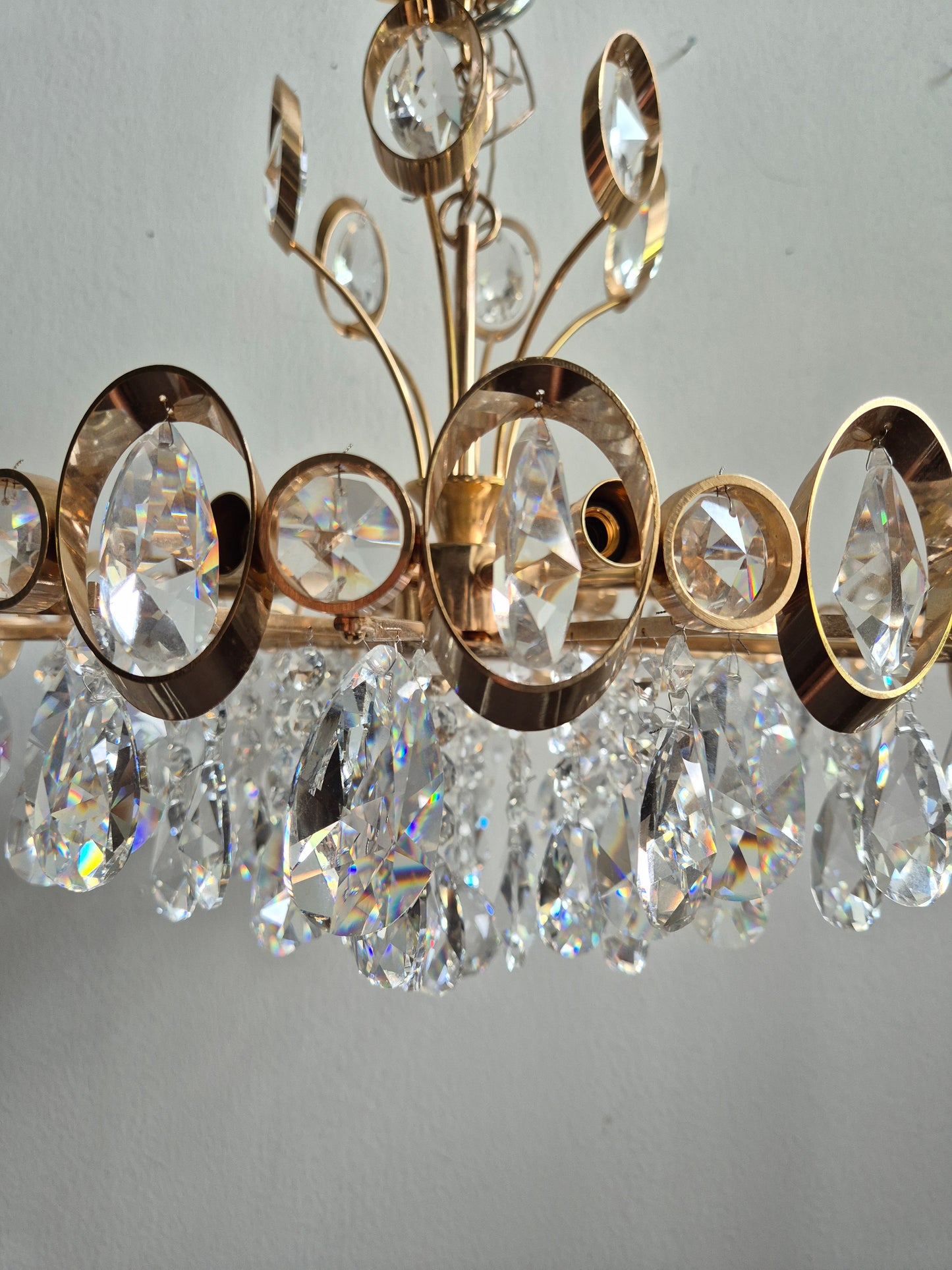 Vintage Crystal Chandelier by Turun Kristalli | Gold-Tone Crystal Ceiling Light | Ø 45 cm | Height 70 cm