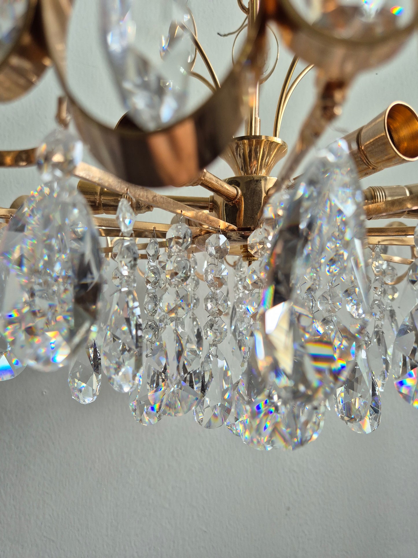 Vintage Crystal Chandelier by Turun Kristalli | Gold-Tone Crystal Ceiling Light | Ø 45 cm | Height 70 cm