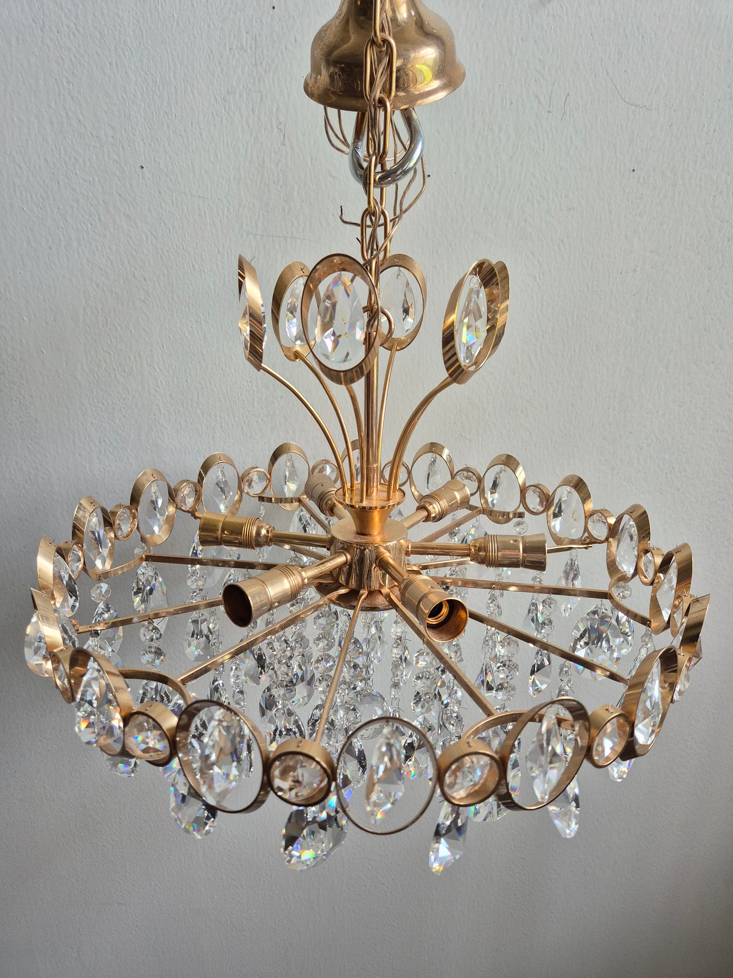 Vintage Crystal Chandelier by Turun Kristalli | Gold-Tone Crystal Ceiling Light | Ø 45 cm | Height 70 cm