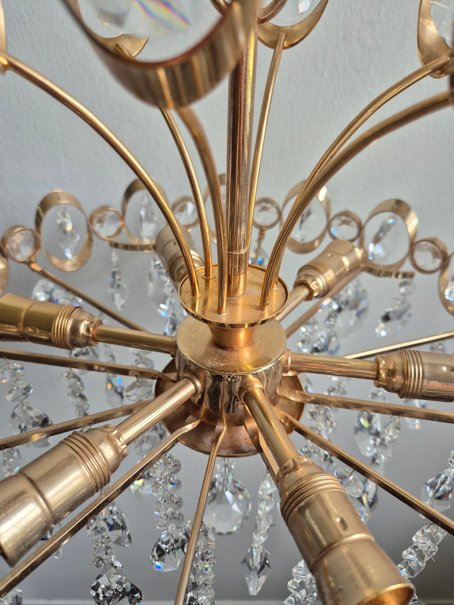 Vintage Crystal Chandelier by Turun Kristalli | Gold-Tone Crystal Ceiling Light | Ø 45 cm | Height 70 cm
