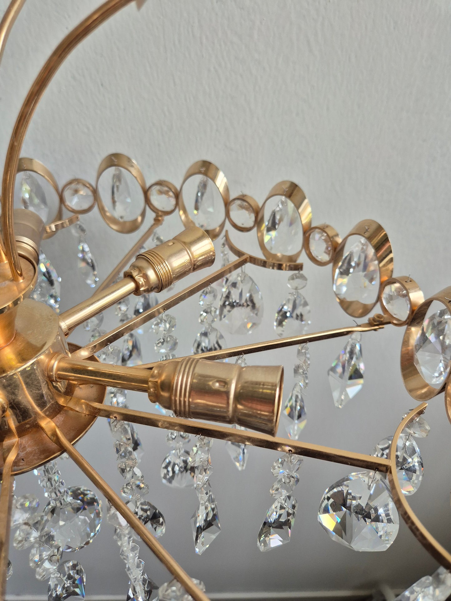 Vintage Crystal Chandelier by Turun Kristalli | Gold-Tone Crystal Ceiling Light | Ø 45 cm | Height 70 cm