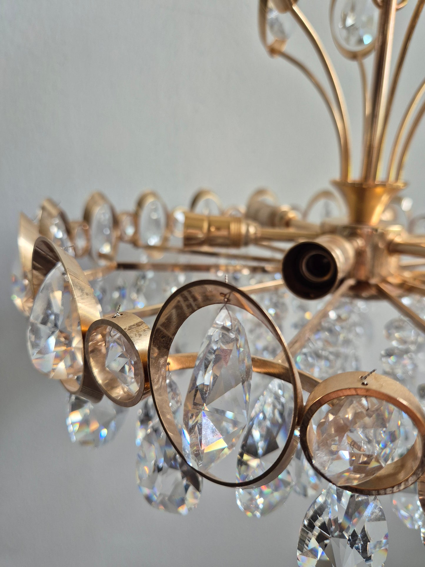 Vintage Crystal Chandelier by Turun Kristalli | Gold-Tone Crystal Ceiling Light | Ø 45 cm | Height 70 cm