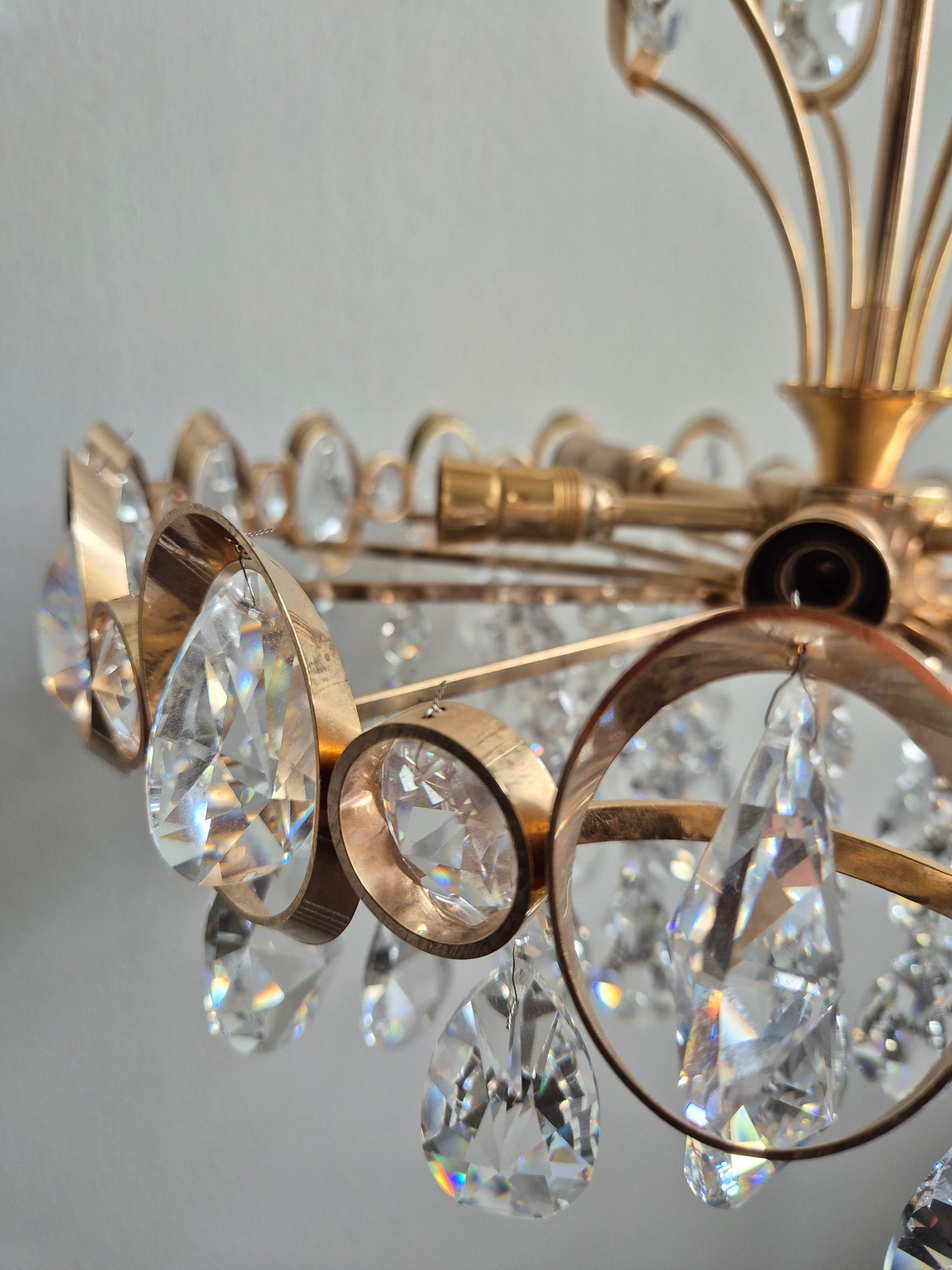 Vintage Crystal Chandelier by Turun Kristalli | Gold-Tone Crystal Ceiling Light | Ø 45 cm | Height 70 cm