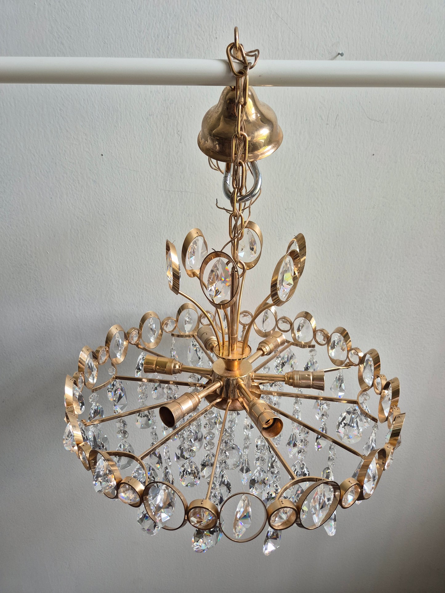 Vintage Crystal Chandelier by Turun Kristalli | Gold-Tone Crystal Ceiling Light | Ø 45 cm | Height 70 cm