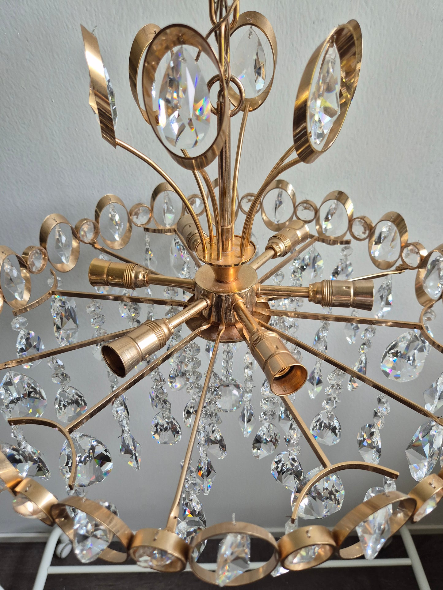 Vintage Crystal Chandelier by Turun Kristalli | Gold-Tone Crystal Ceiling Light | Ø 45 cm | Height 70 cm