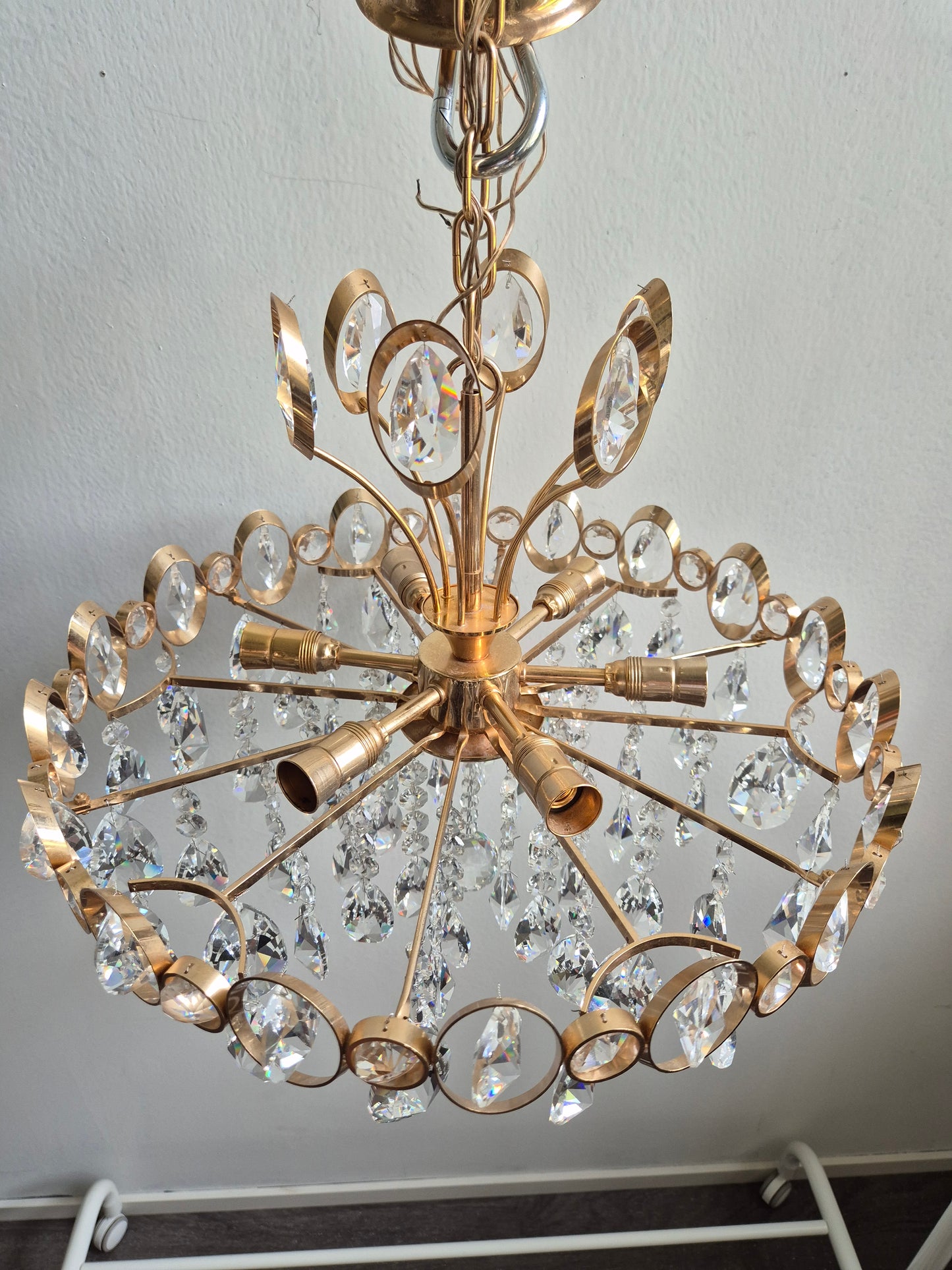 Vintage Crystal Chandelier by Turun Kristalli | Gold-Tone Crystal Ceiling Light | Ø 45 cm | Height 70 cm