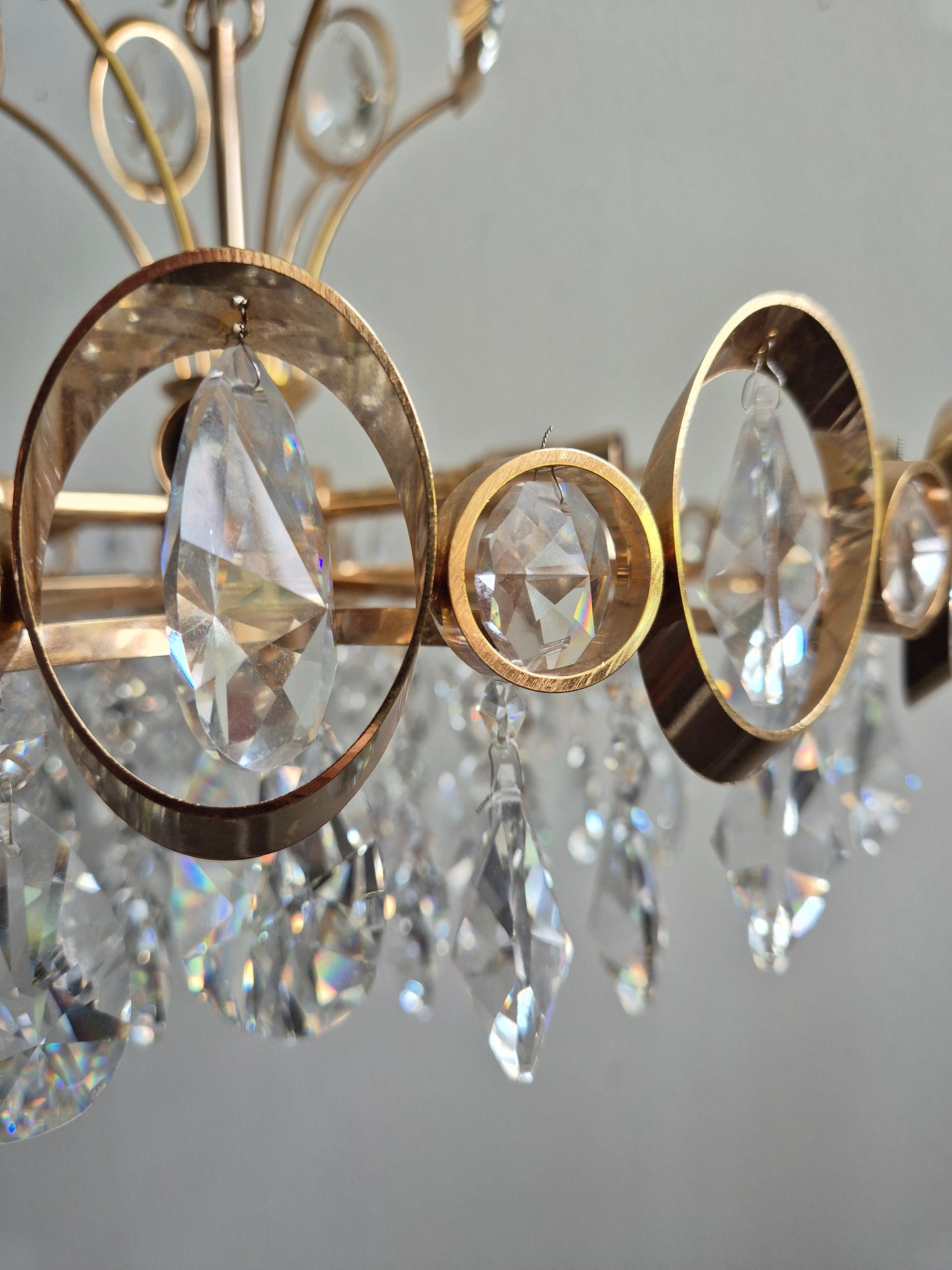 Vintage Crystal Chandelier by Turun Kristalli | Gold-Tone Crystal Ceiling Light | Ø 45 cm | Height 70 cm