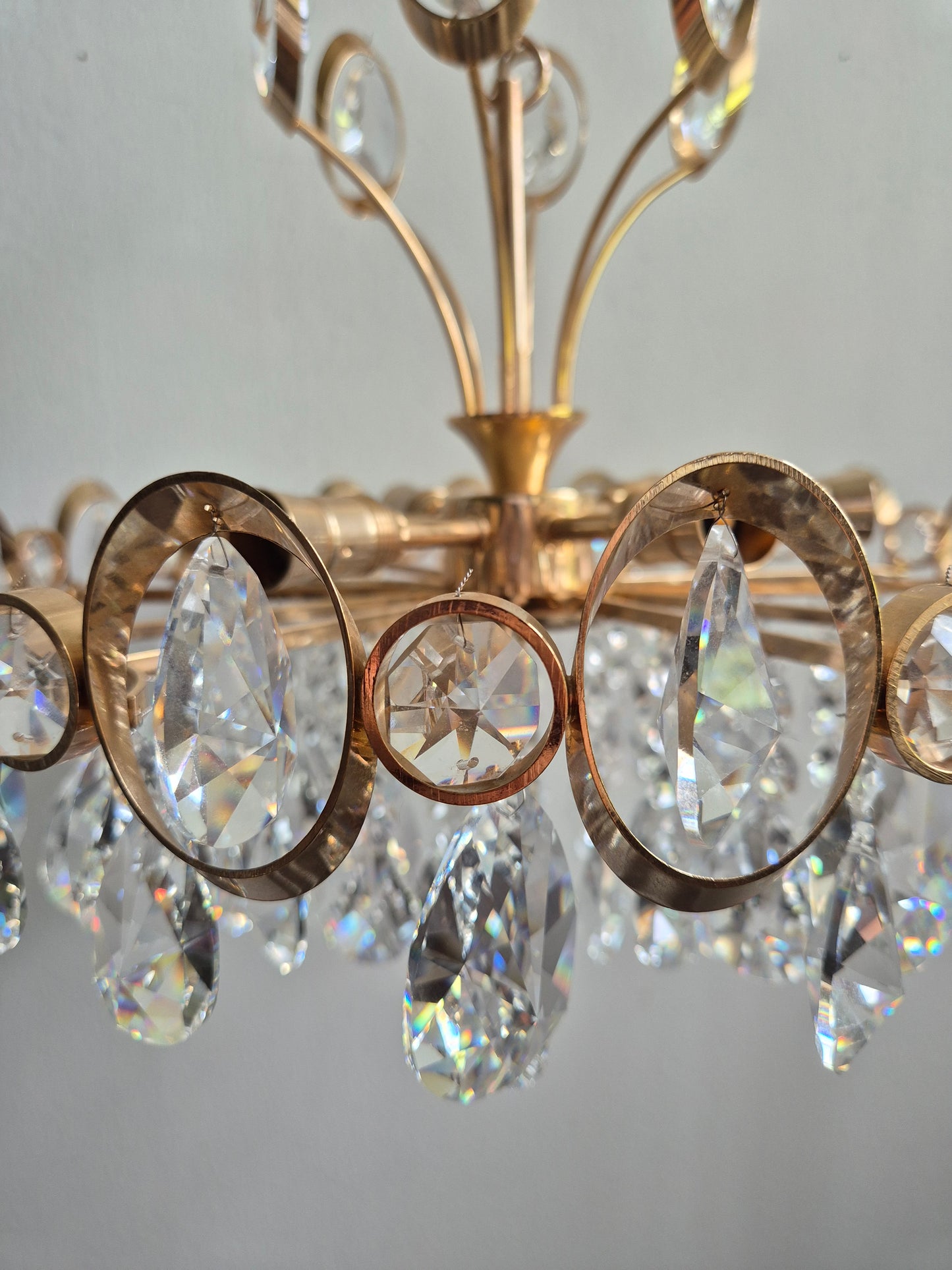 Vintage Crystal Chandelier by Turun Kristalli | Gold-Tone Crystal Ceiling Light | Ø 45 cm | Height 70 cm