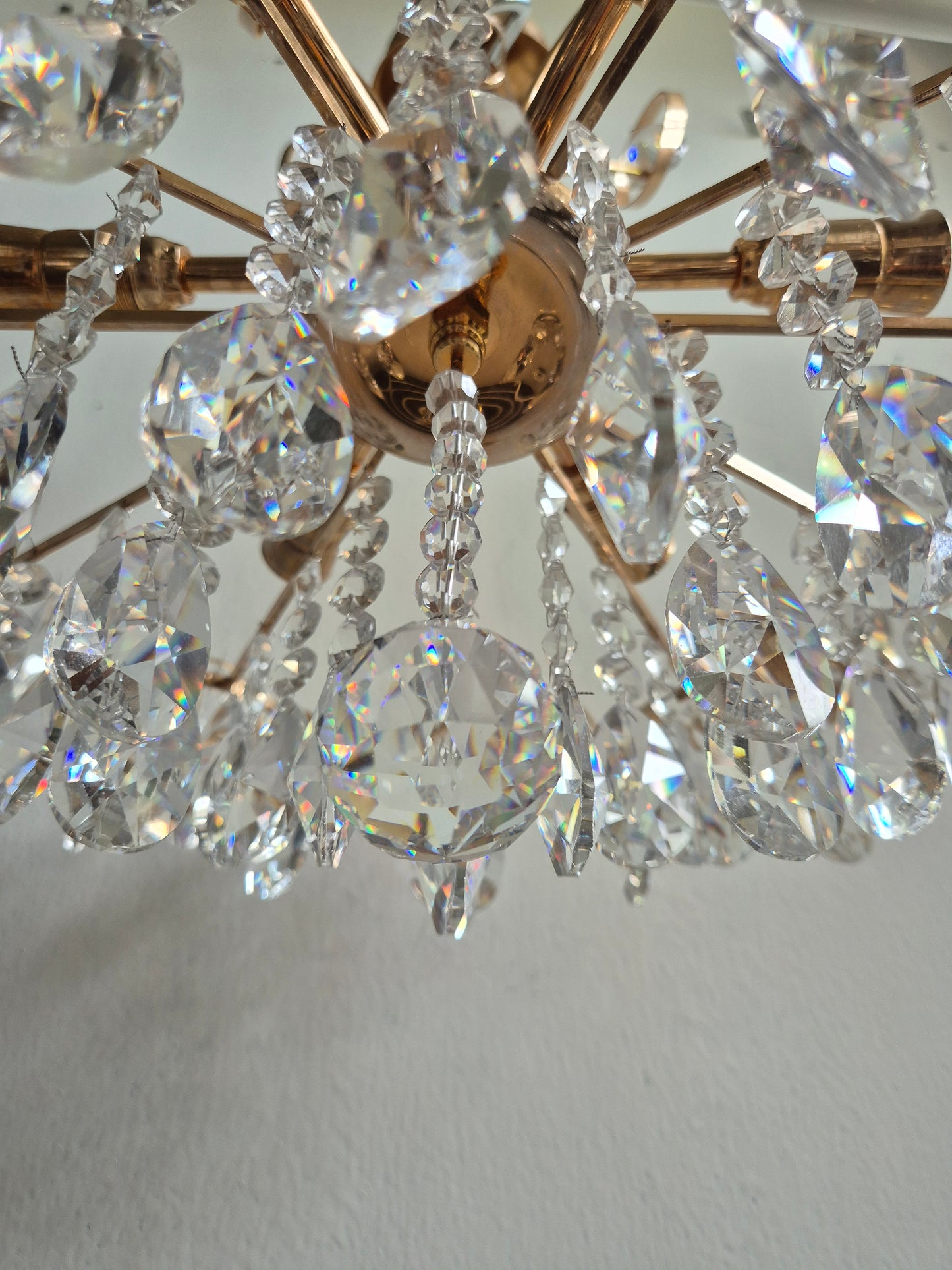 Vintage Crystal Chandelier by Turun Kristalli | Gold-Tone Crystal Ceiling Light | Ø 45 cm | Height 70 cm