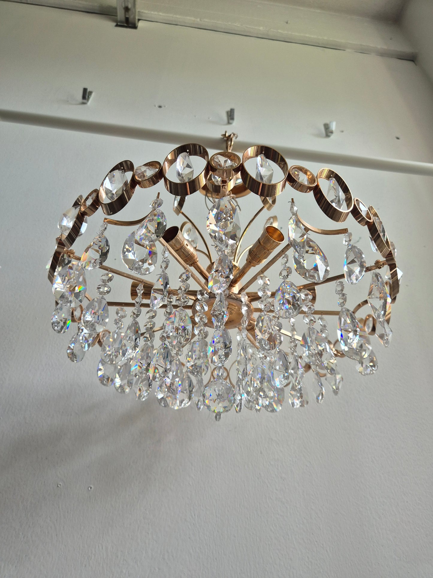 Vintage Crystal Chandelier by Turun Kristalli | Gold-Tone Crystal Ceiling Light | Ø 45 cm | Height 70 cm