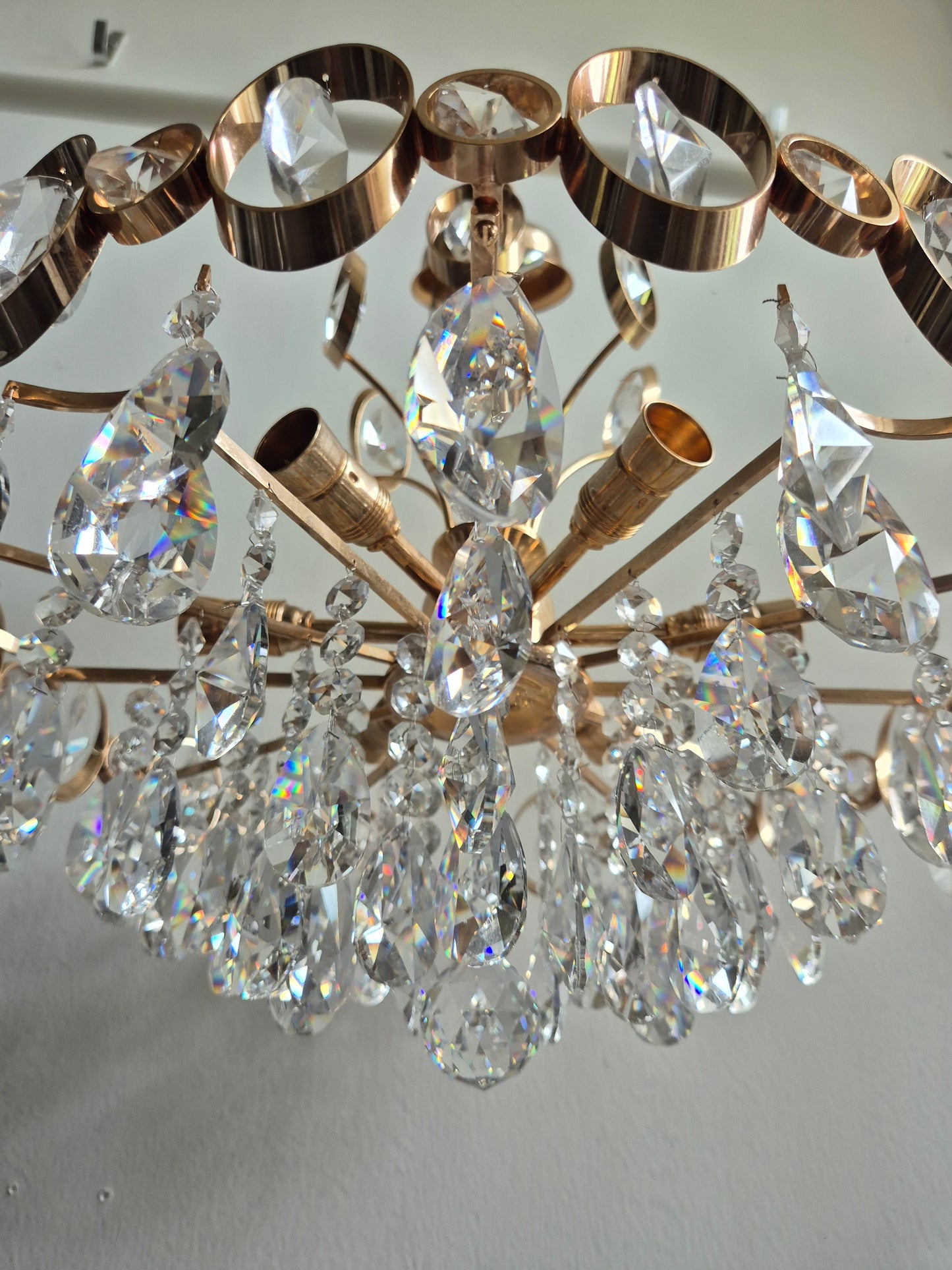 Vintage Crystal Chandelier by Turun Kristalli | Gold-Tone Crystal Ceiling Light | Ø 45 cm | Height 70 cm