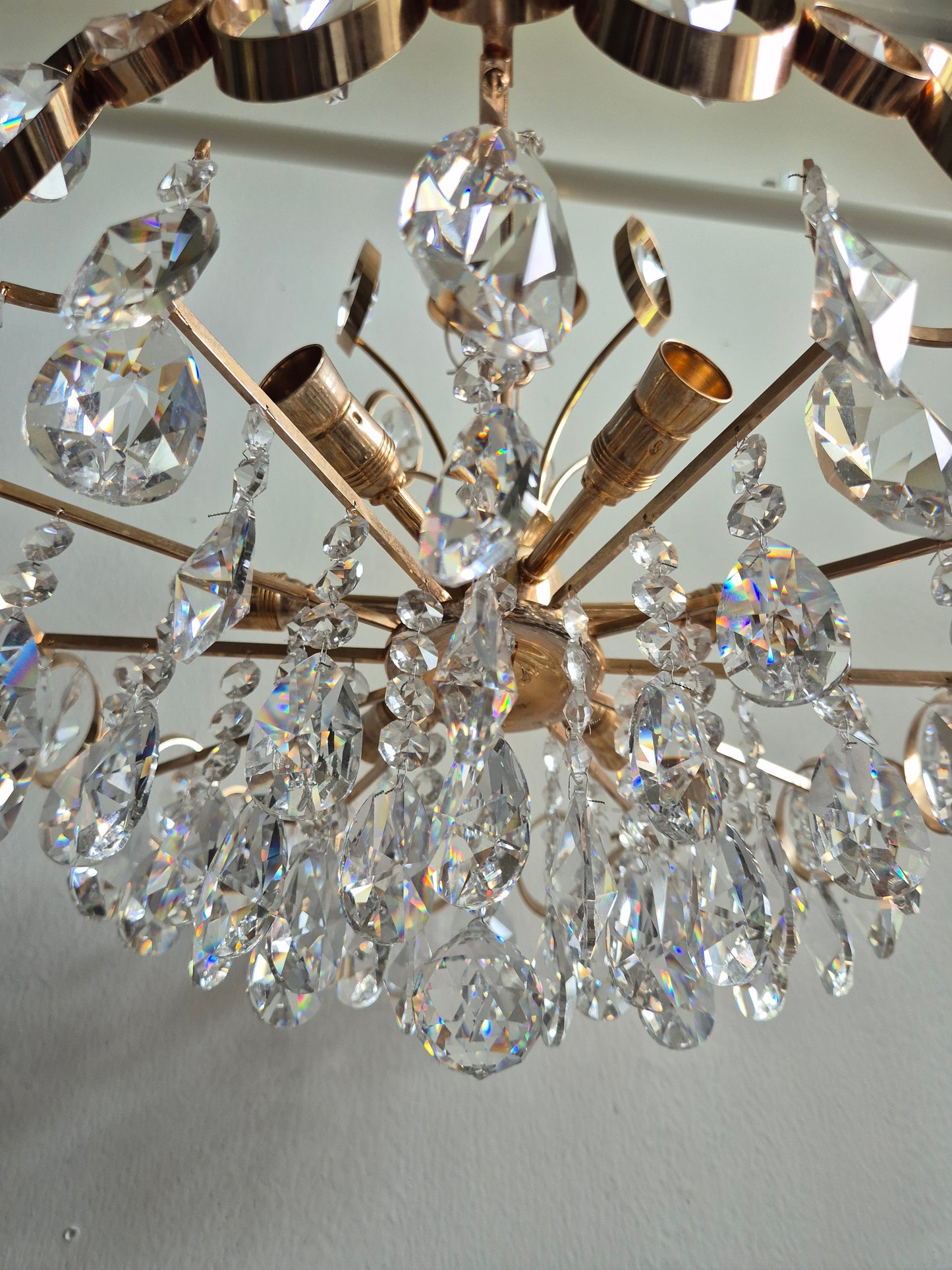 Vintage Crystal Chandelier by Turun Kristalli | Gold-Tone Crystal Ceiling Light | Ø 45 cm | Height 70 cm