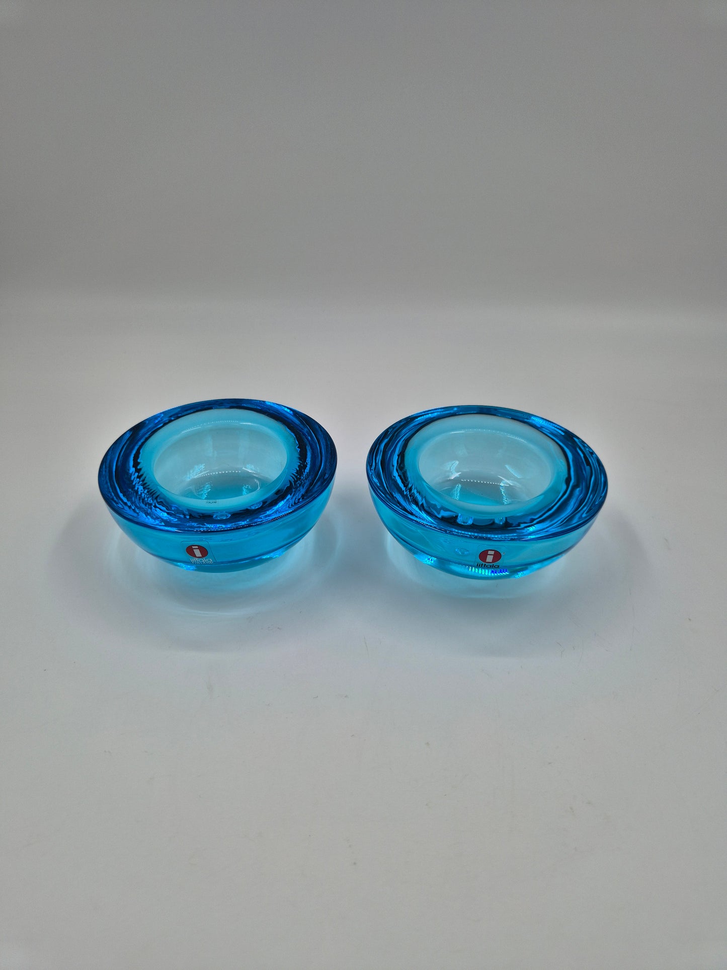 Pair of Iittala Ballo Light Blue Tealight Candle Holders | Vintage Finnish Glass | Scandinavian Design | Made in Finland (1997–2005)