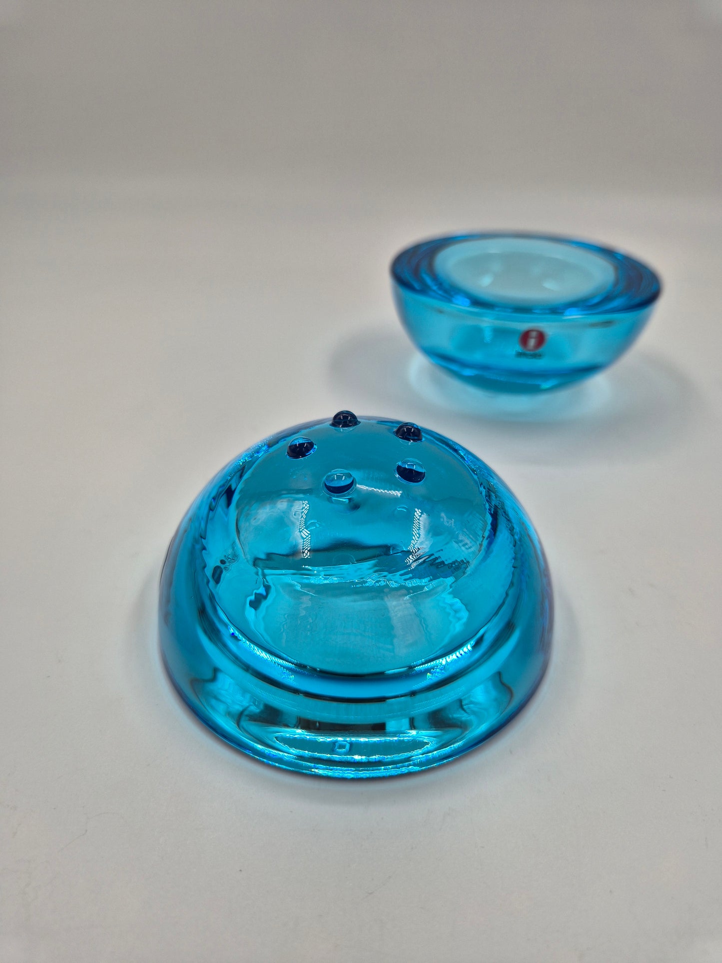 Pair of Iittala Ballo Light Blue Tealight Candle Holders | Vintage Finnish Glass | Scandinavian Design | Made in Finland (1997–2005)