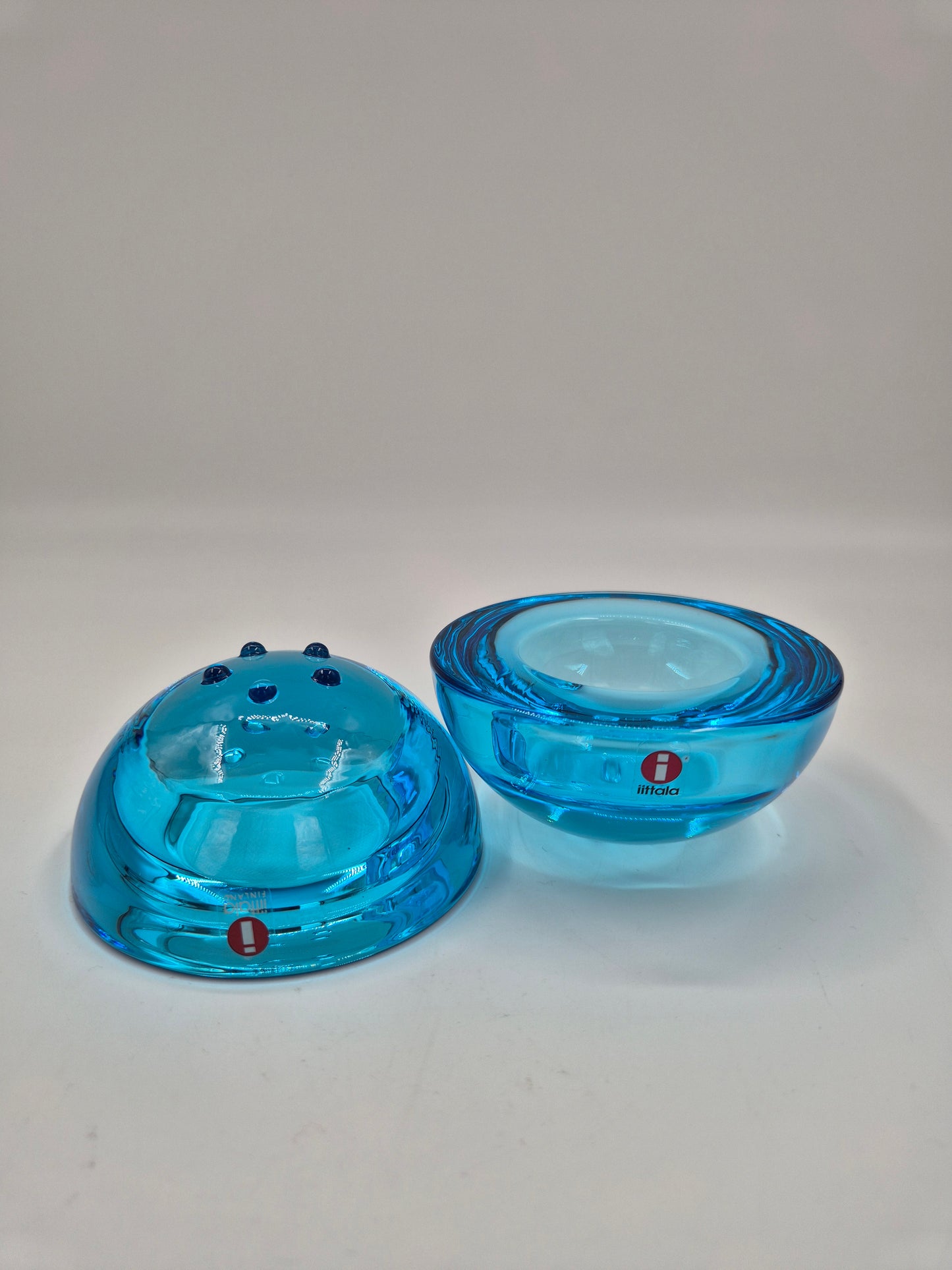 Pair of Iittala Ballo Light Blue Tealight Candle Holders | Vintage Finnish Glass | Scandinavian Design | Made in Finland (1997–2005)