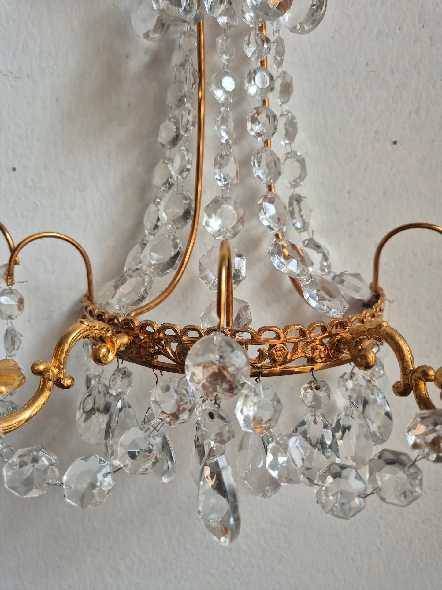 Pair of 2 Turun Kristalli Crystal Wall Candle Sconces